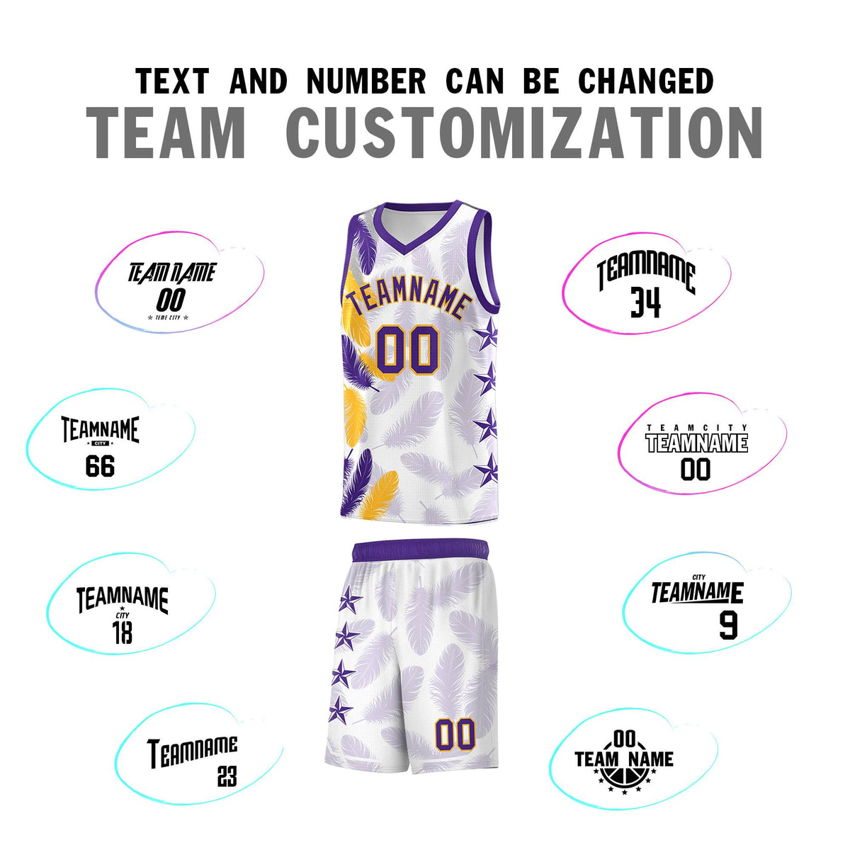 Custom Youth Basketball Jersey White Purple Feather Series Sports Uniform