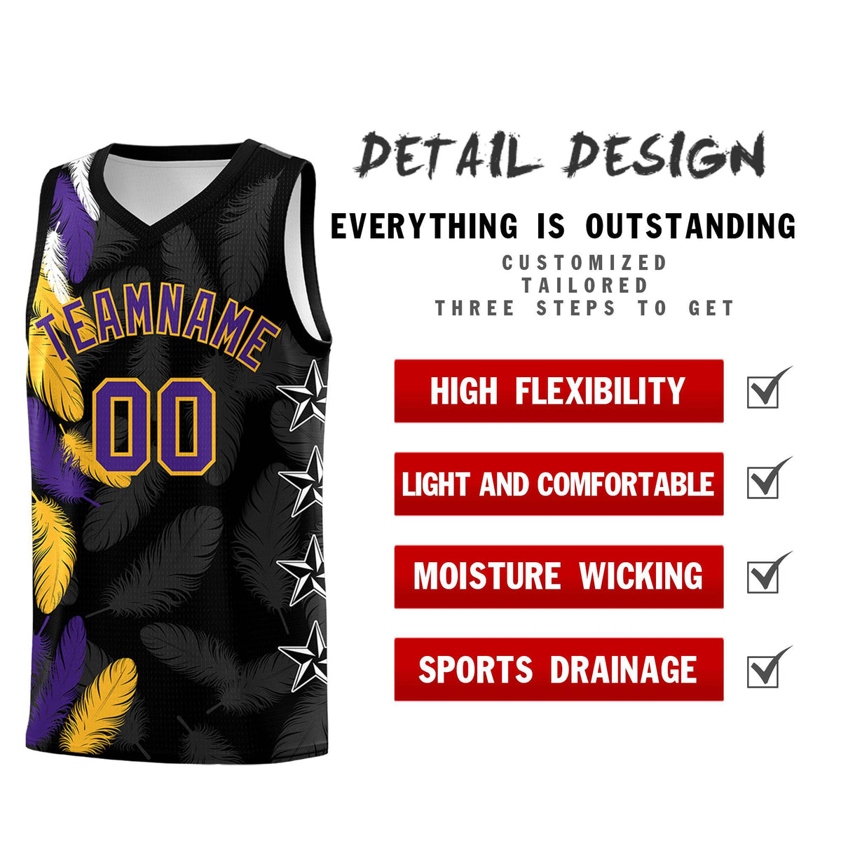 Custom Youth Basketball Jersey Black Purple Feather Series Sports Uniform