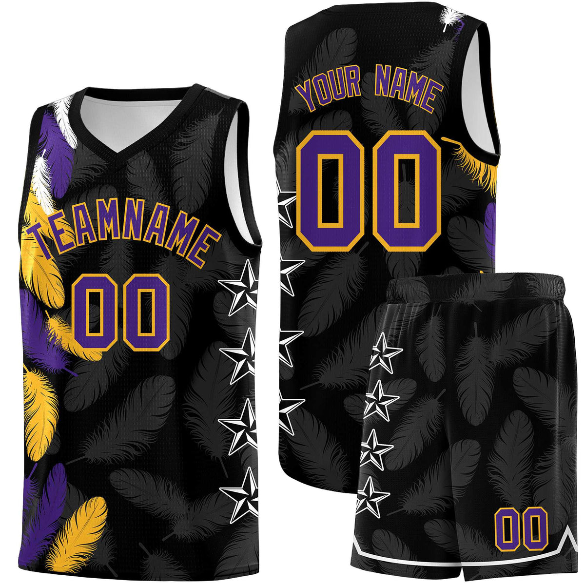 Custom Youth Basketball Jersey Black Purple Feather Series Sports Uniform