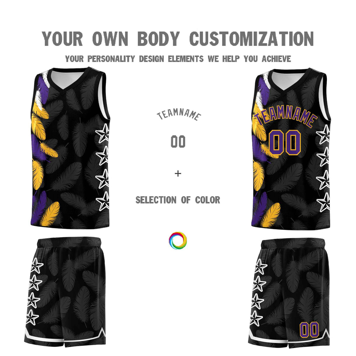 Custom Youth Basketball Jersey Black Purple Feather Series Sports Uniform