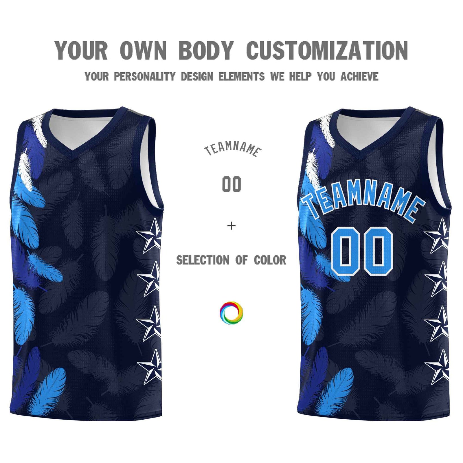Custom Youth Basketball Jersey Navy Powder Blue Feather Series Sports Uniform