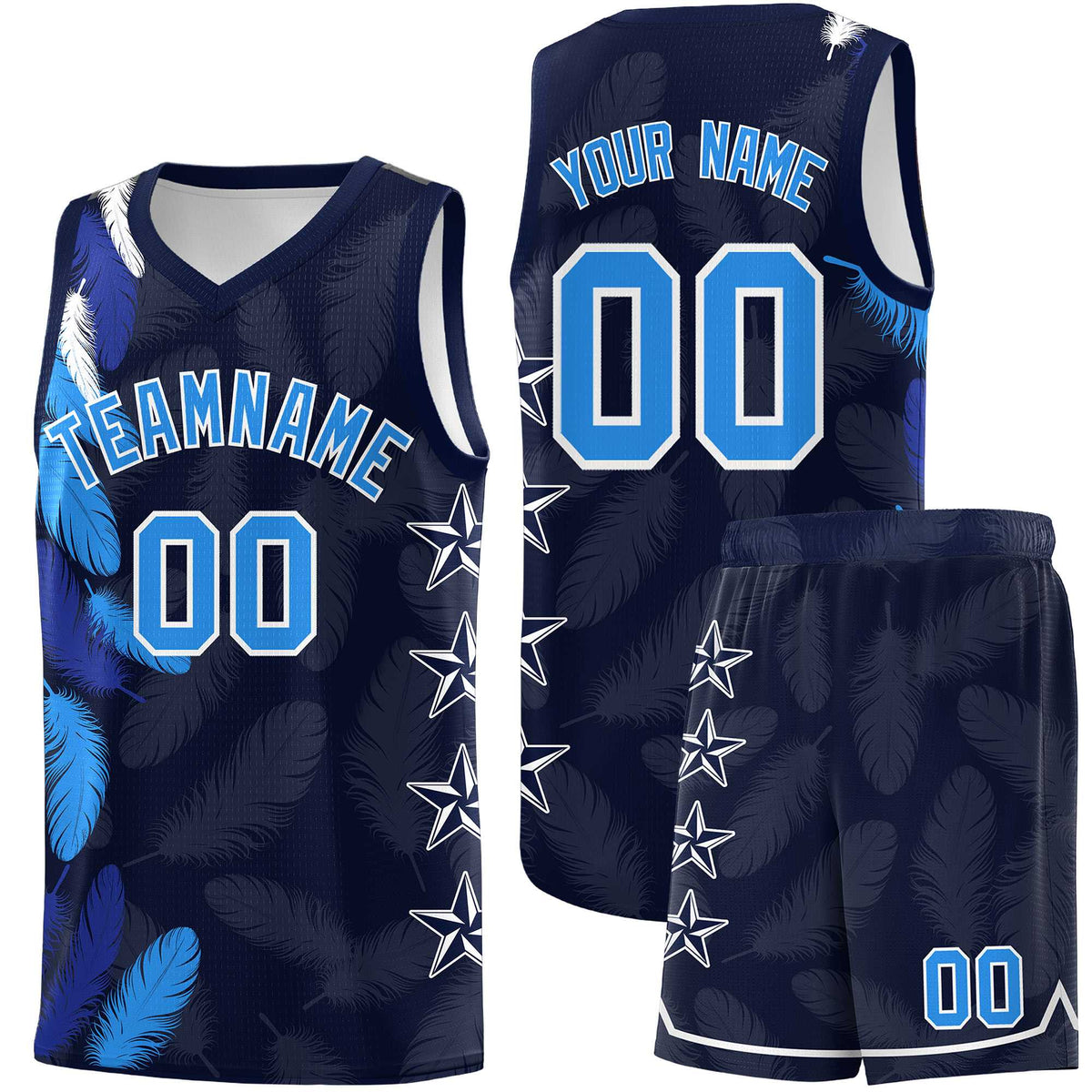 Custom Youth Basketball Jersey Navy Powder Blue Feather Series Sports Uniform