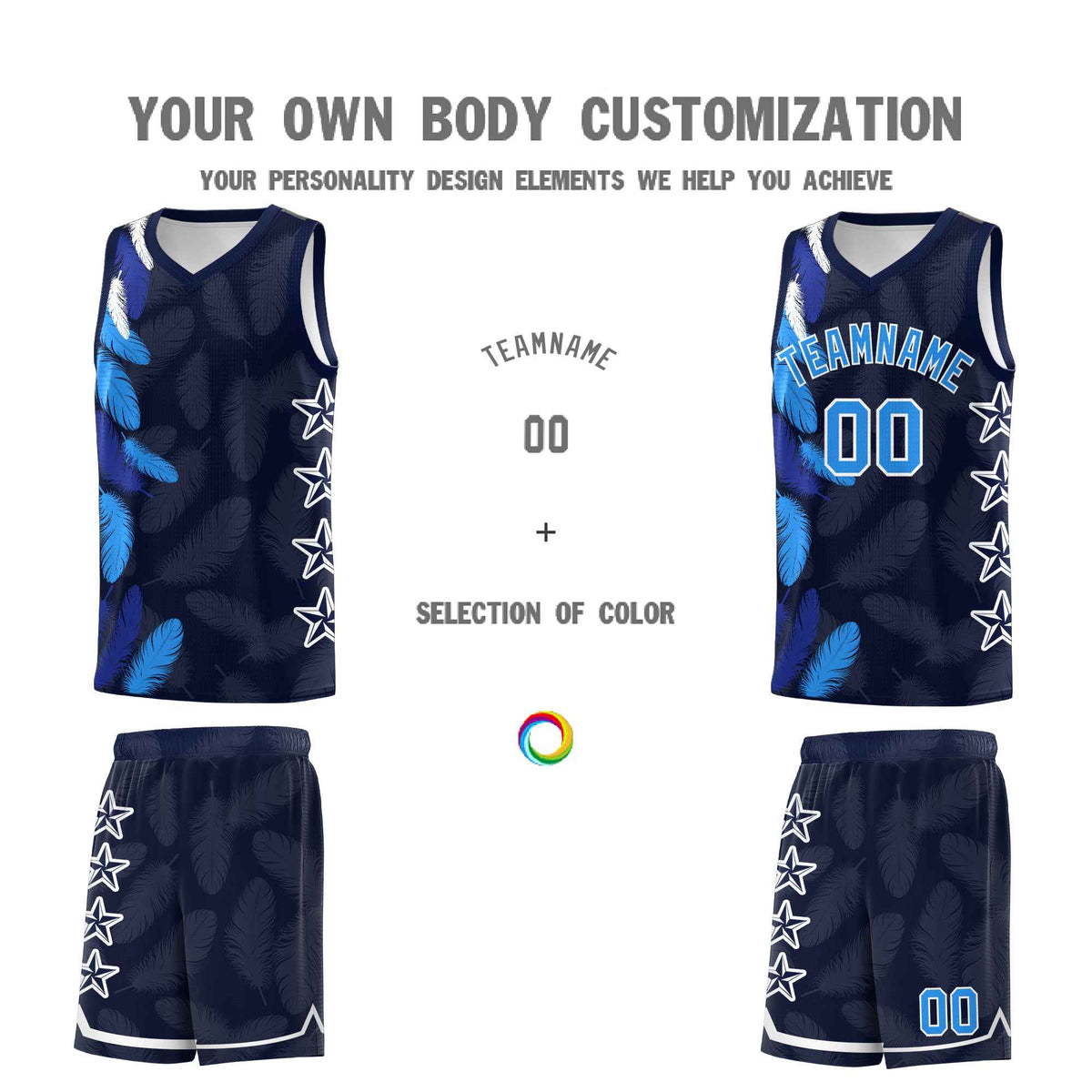 Custom Youth Basketball Jersey Navy Powder Blue Feather Series Sports Uniform