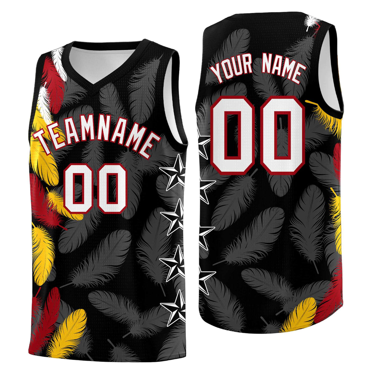 Custom Youth Basketball Jersey Black White Feather Series Sports Uniform