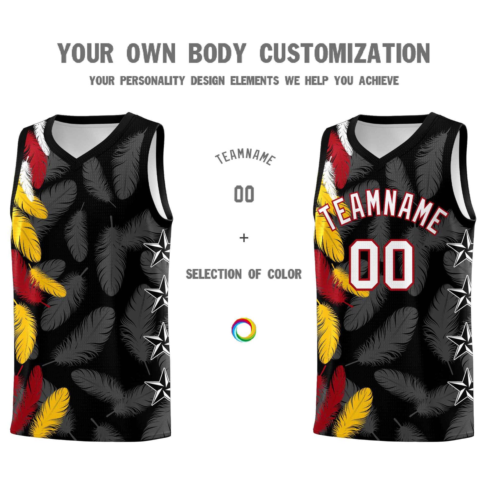 Custom Youth Basketball Jersey Black White Feather Series Sports Uniform