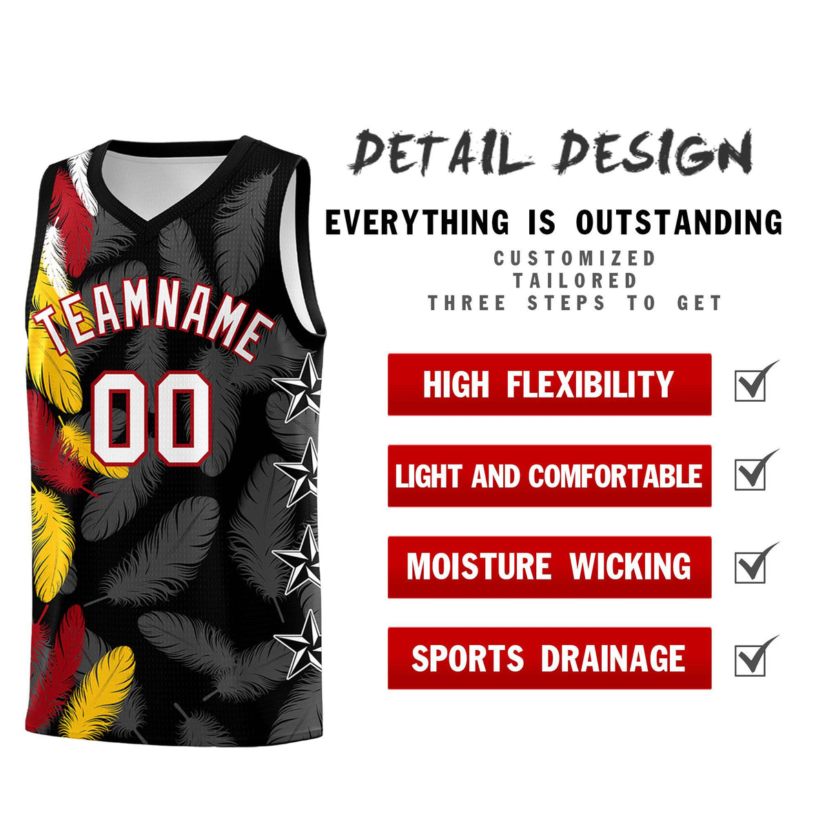 Custom Youth Basketball Jersey Black White Feather Series Sports Uniform