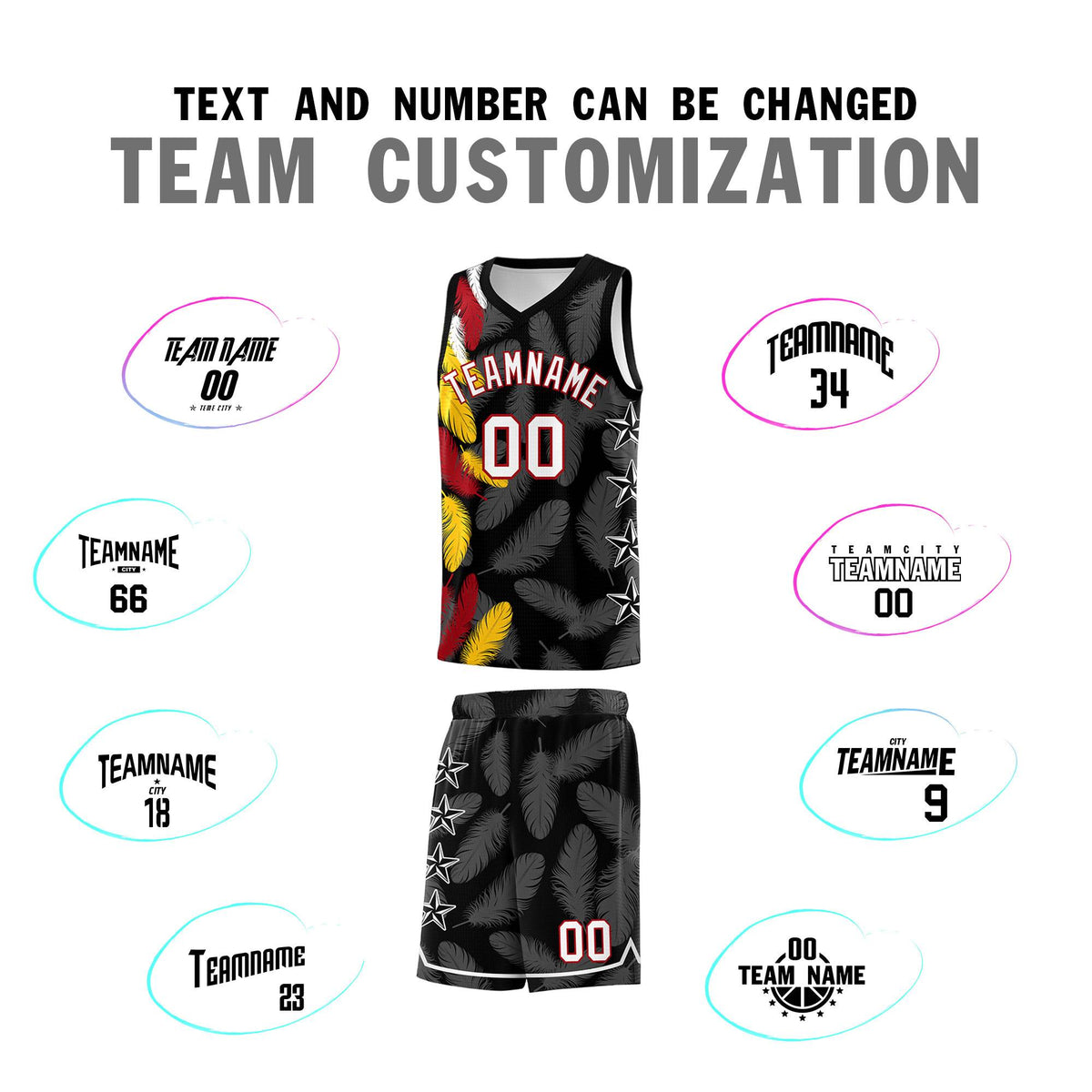 Custom Youth Basketball Jersey Black White Feather Series Sports Uniform