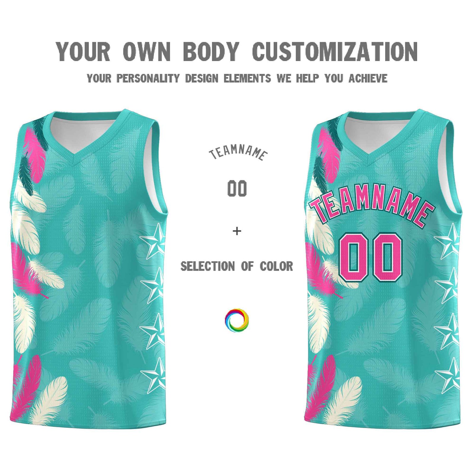 Custom Youth Basketball Jersey Bright Green Pink Feather Series Sports Uniform