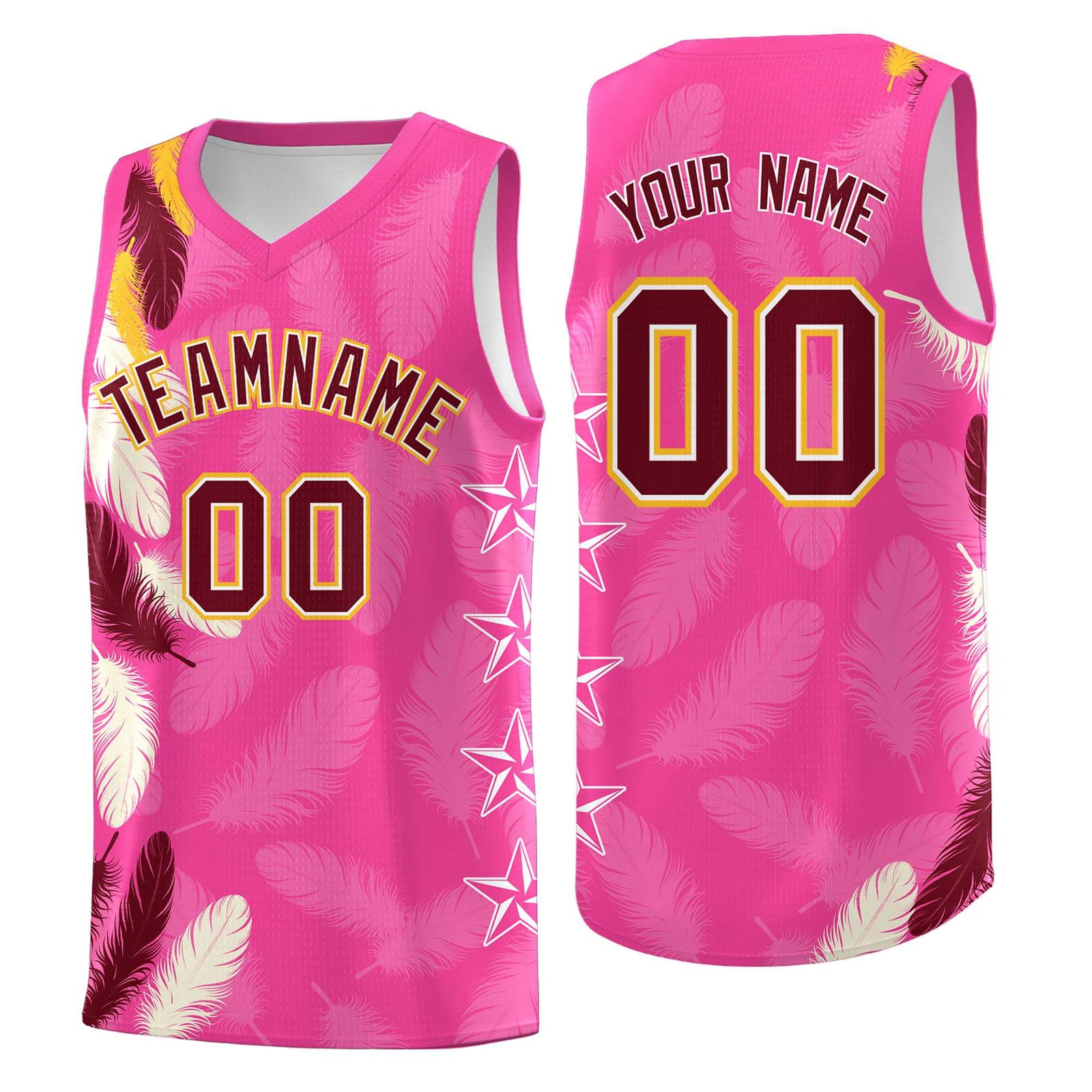 Custom Youth Basketball Jersey Pink Crimson Feather Series Sports Uniform