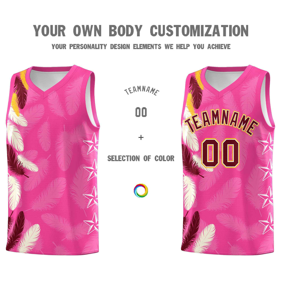 Custom Youth Basketball Jersey Pink Crimson Feather Series Sports Uniform