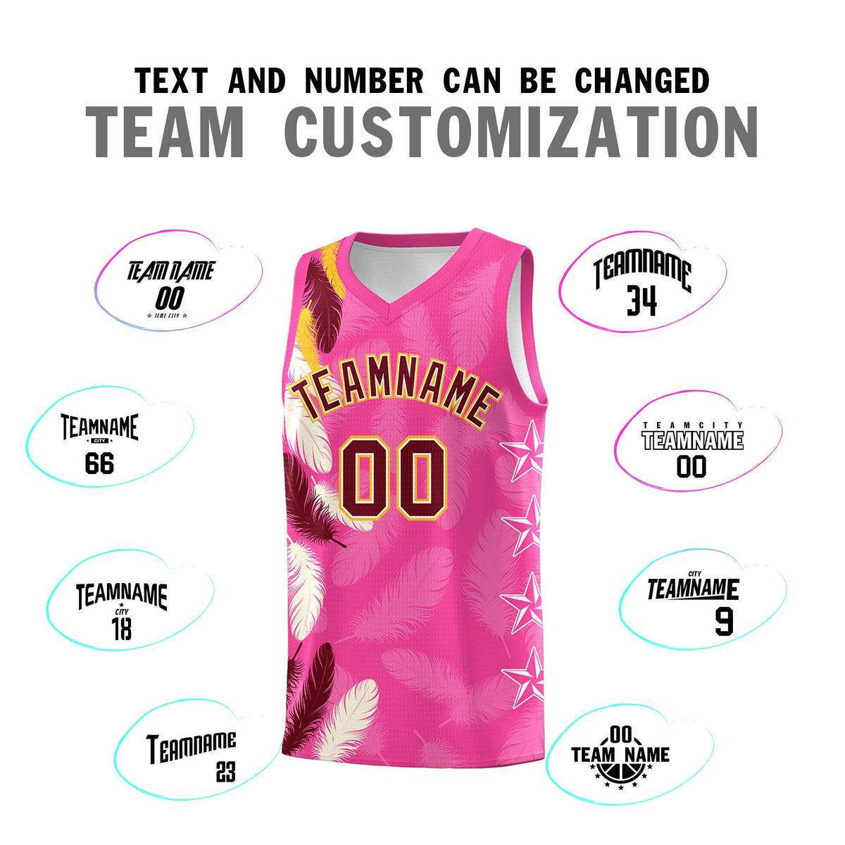 Custom Youth Basketball Jersey Pink Crimson Feather Series Sports Uniform