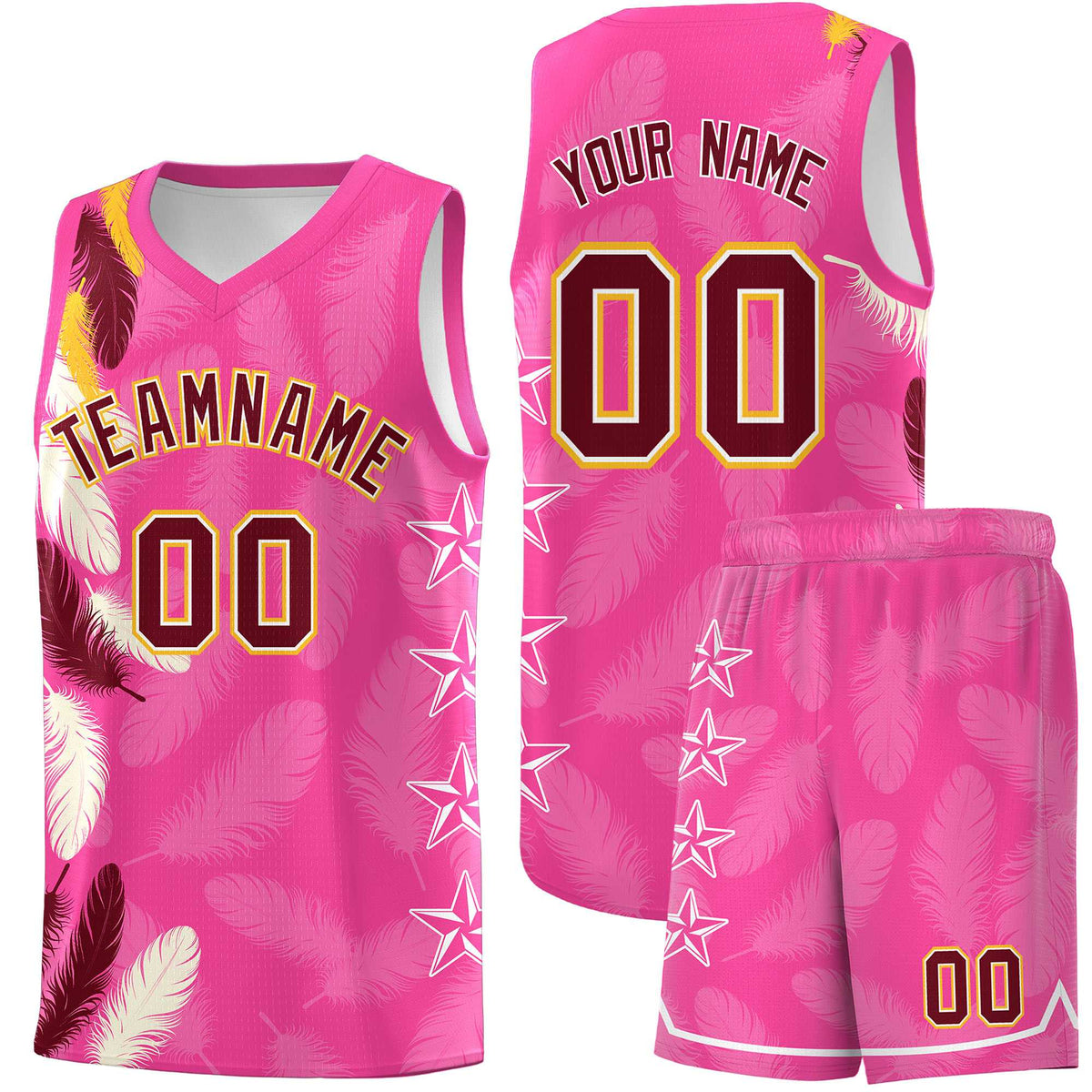 Custom Youth Basketball Jersey Pink Crimson Feather Series Sports Uniform