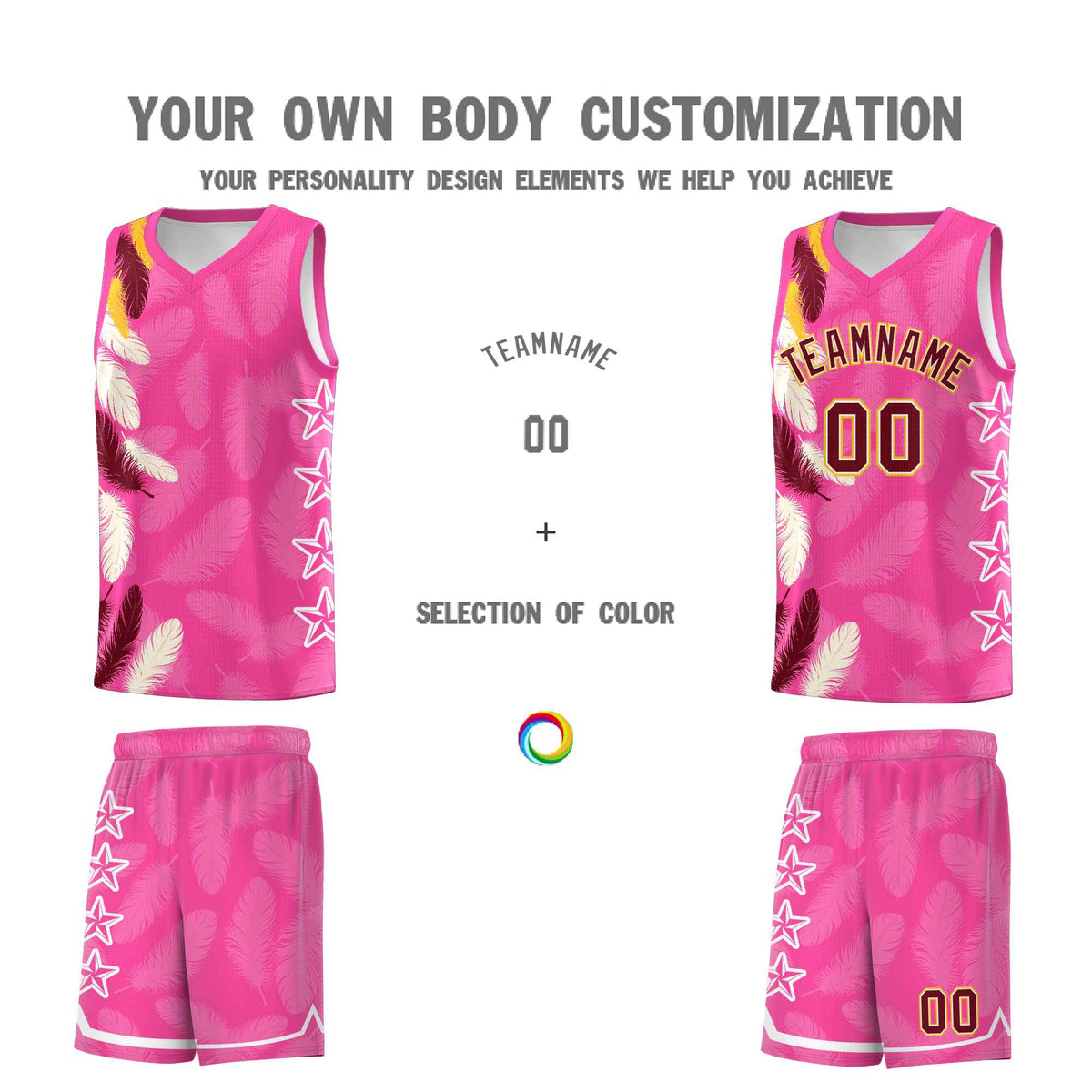Custom Youth Basketball Jersey Pink Crimson Feather Series Sports Uniform