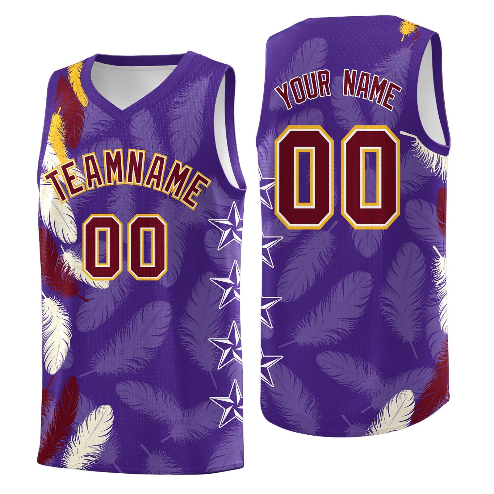 Custom Youth Basketball Jersey Purple Crimson Feather Series Sports Uniform