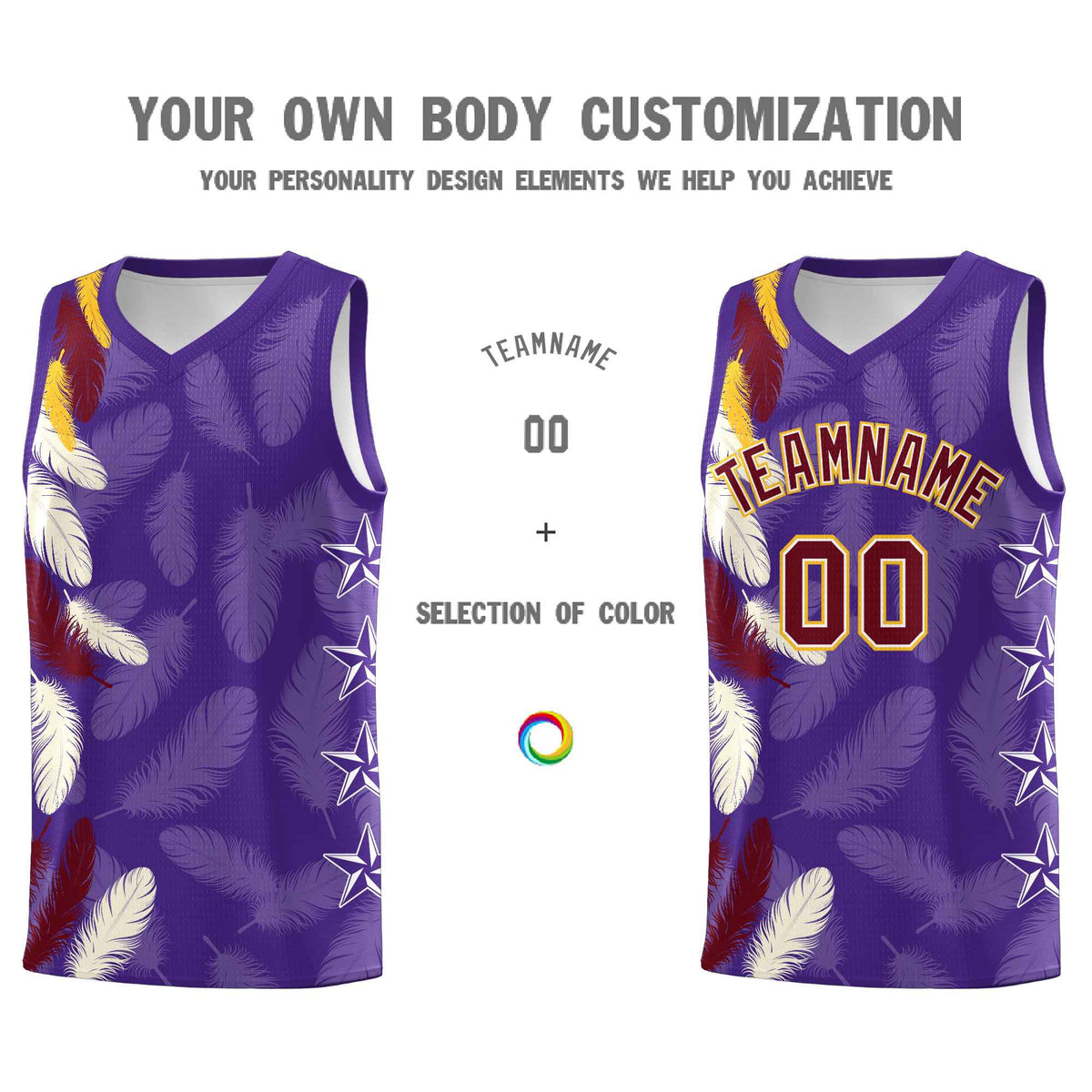 Custom Youth Basketball Jersey Purple Crimson Feather Series Sports Uniform