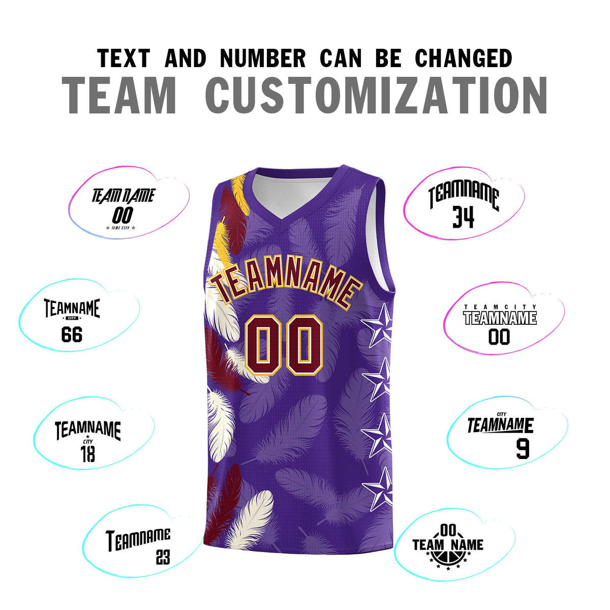 Custom Youth Basketball Jersey Purple Crimson Feather Series Sports Uniform