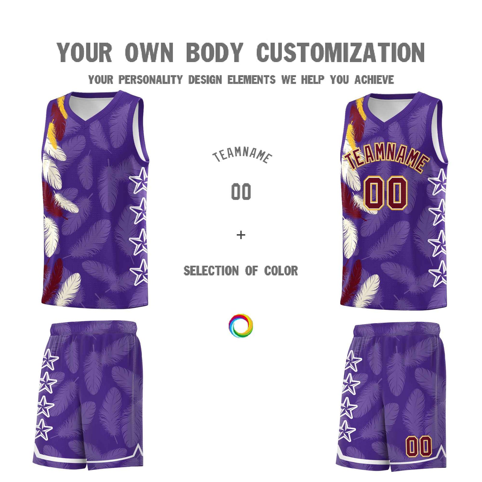 Custom Youth Basketball Jersey Purple Crimson Feather Series Sports Uniform