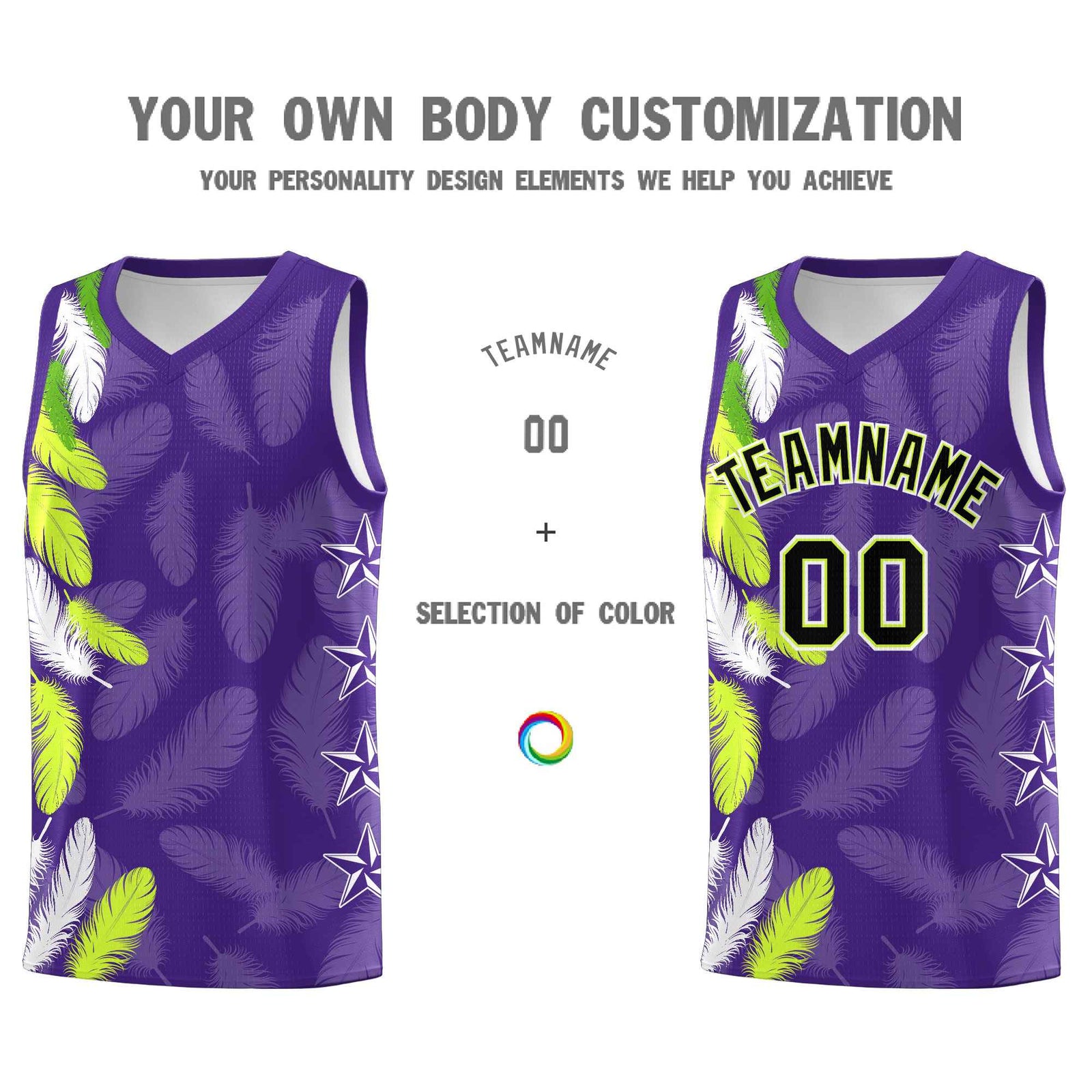 Custom Youth Basketball Jersey Purple Black Feather Series Sports Uniform