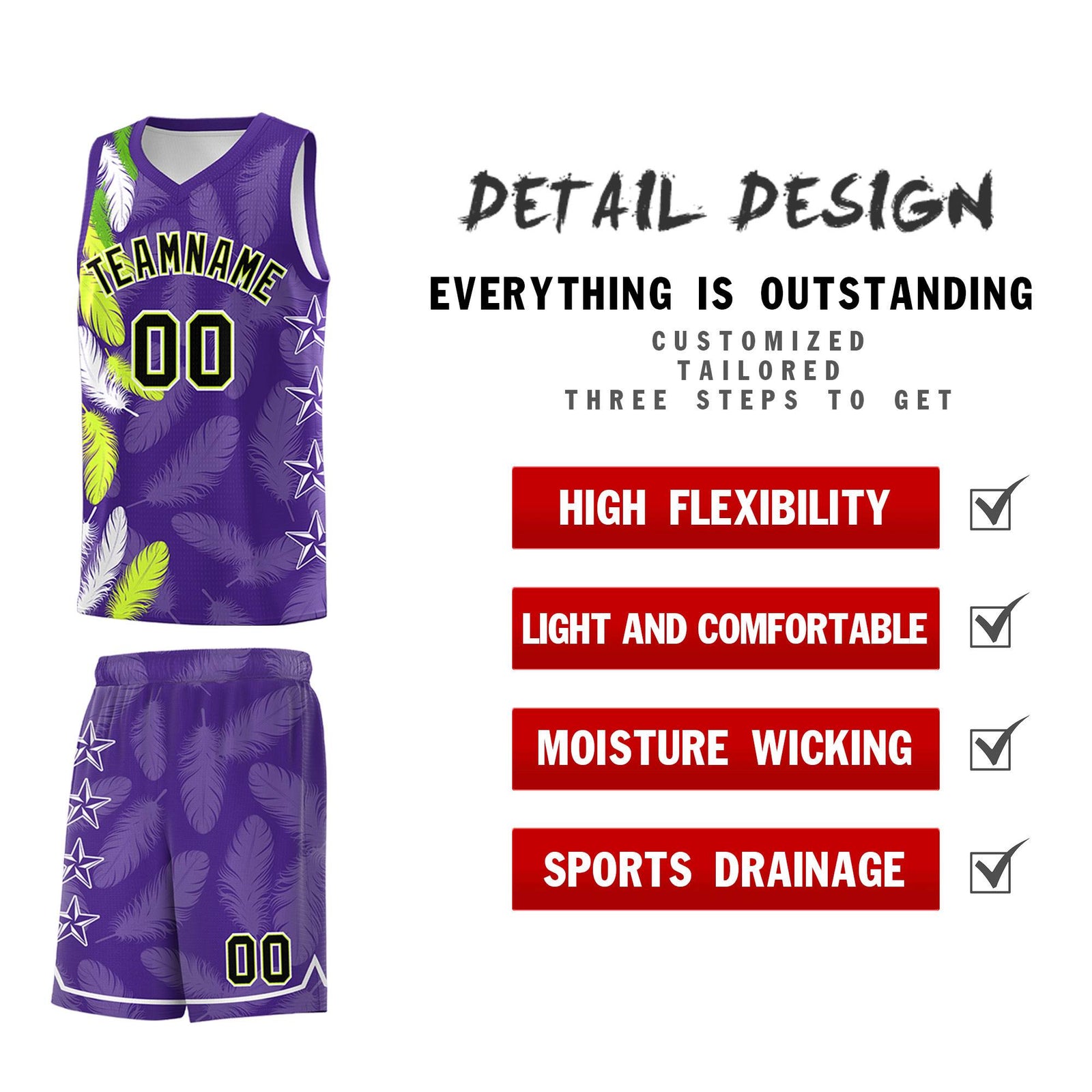 Custom Youth Basketball Jersey Purple Black Feather Series Sports Uniform