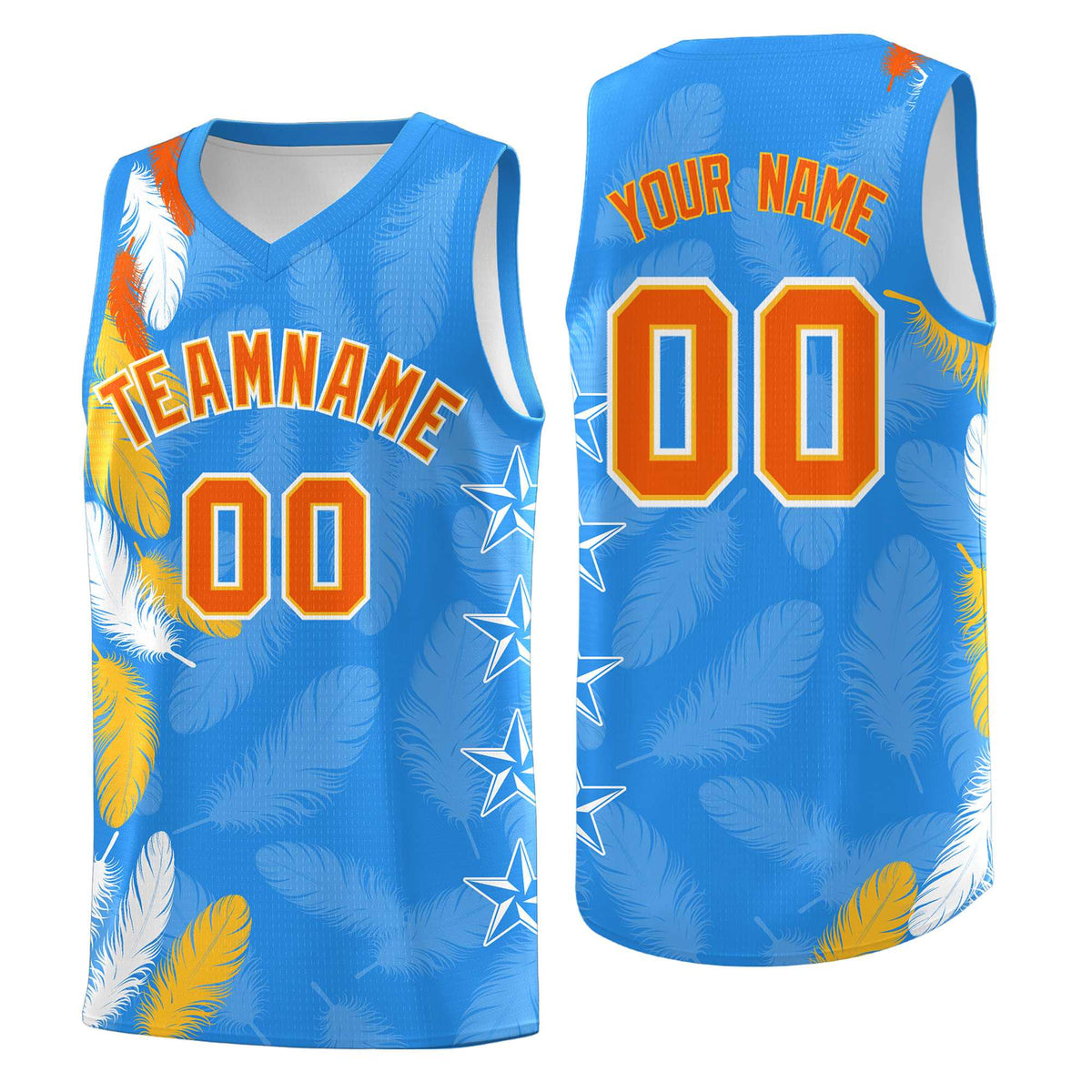 Custom Youth Basketball Jersey Powder Blue Orange Feather Series Sports Uniform