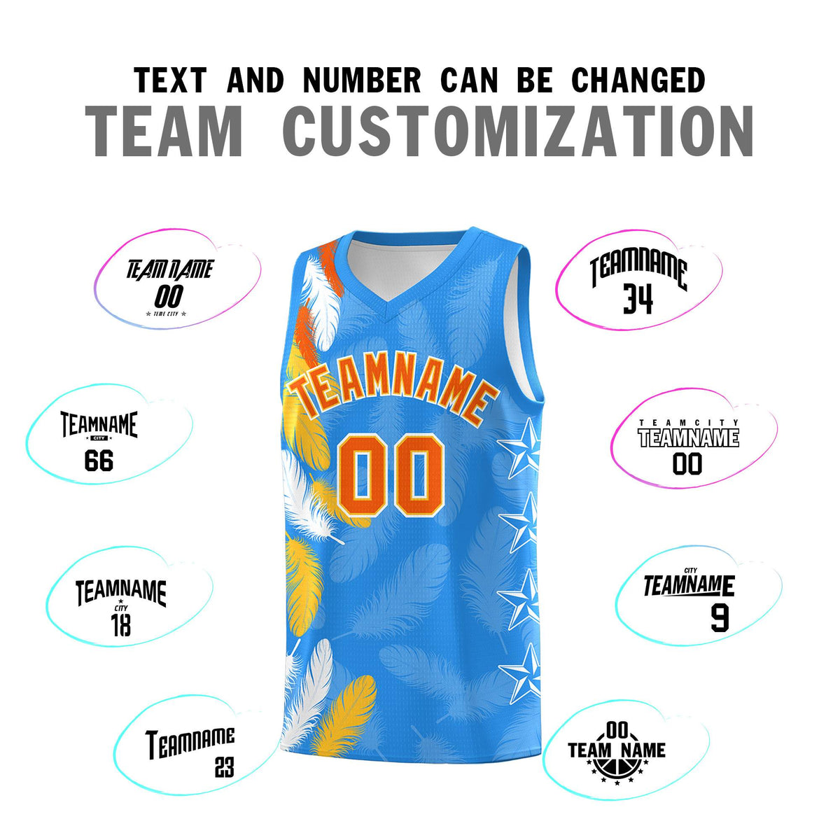 Custom Youth Basketball Jersey Powder Blue Orange Feather Series Sports Uniform
