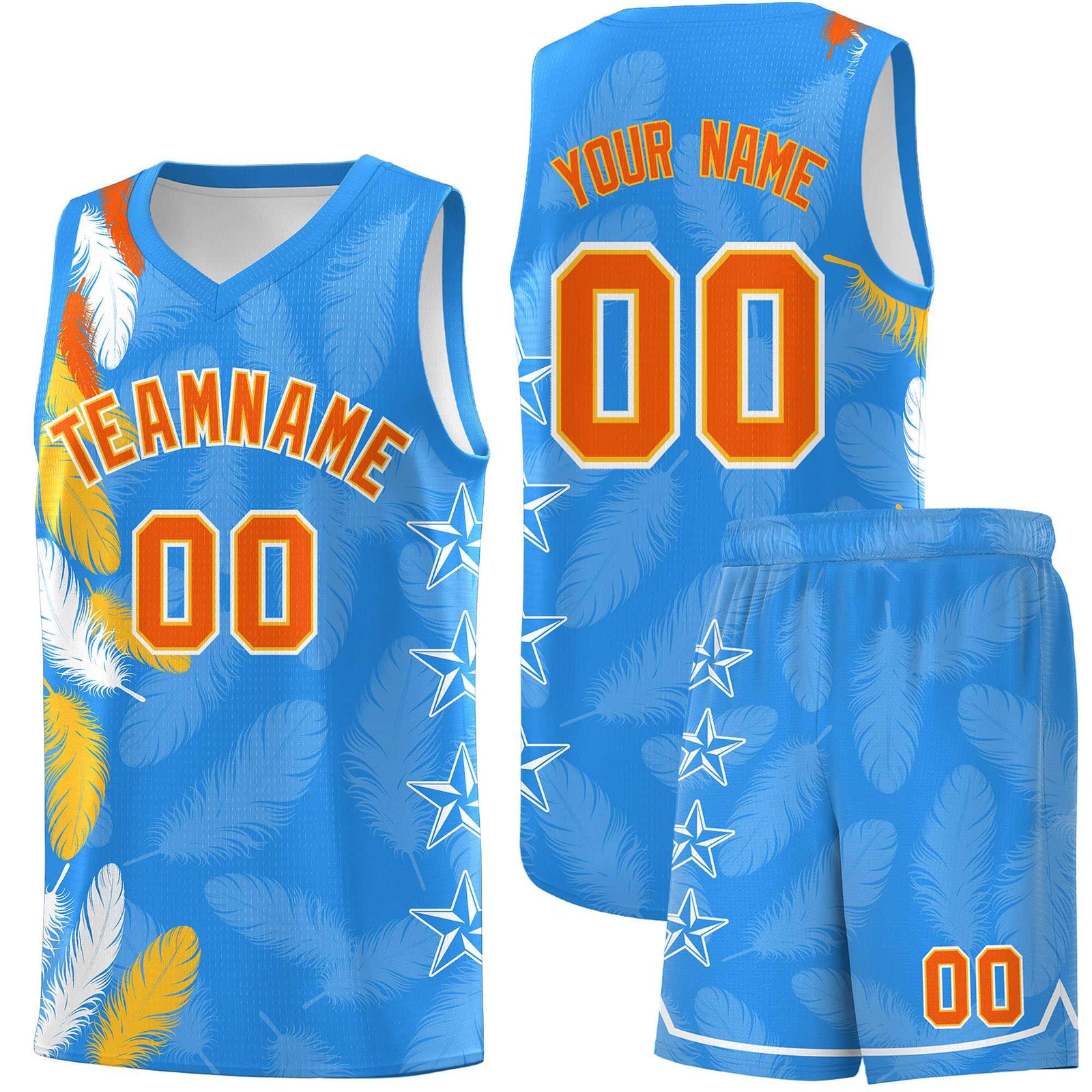 Custom Youth Basketball Jersey Powder Blue Orange Feather Series Sports Uniform