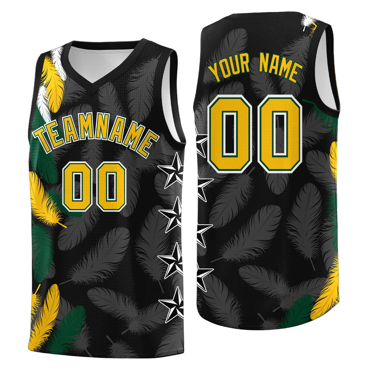 Custom Youth Basketball Jersey Black Gold Feather Series Sports Uniform