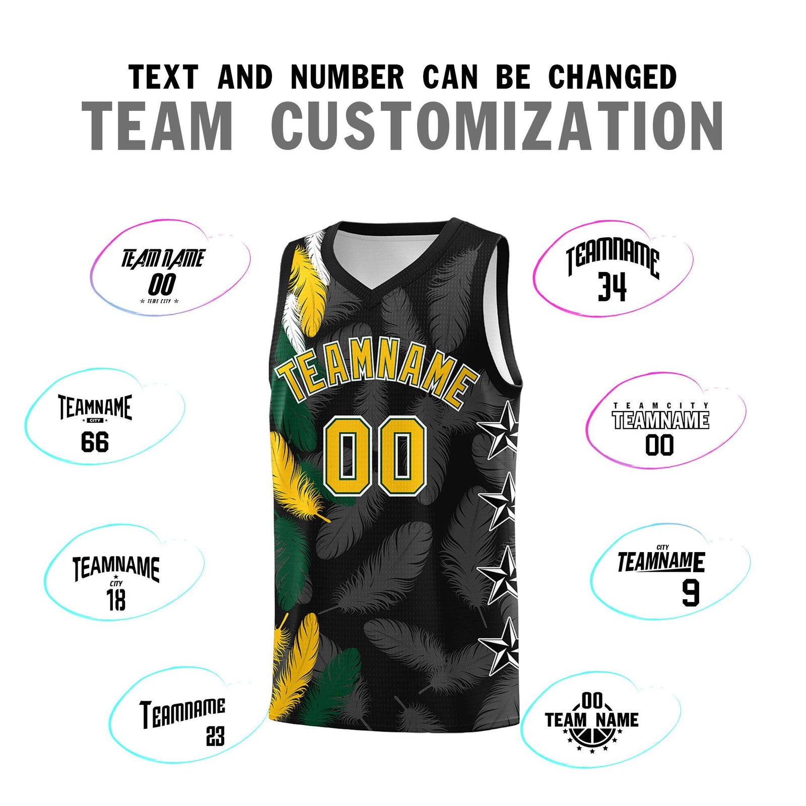 Custom Youth Basketball Jersey Black Gold Feather Series Sports Uniform