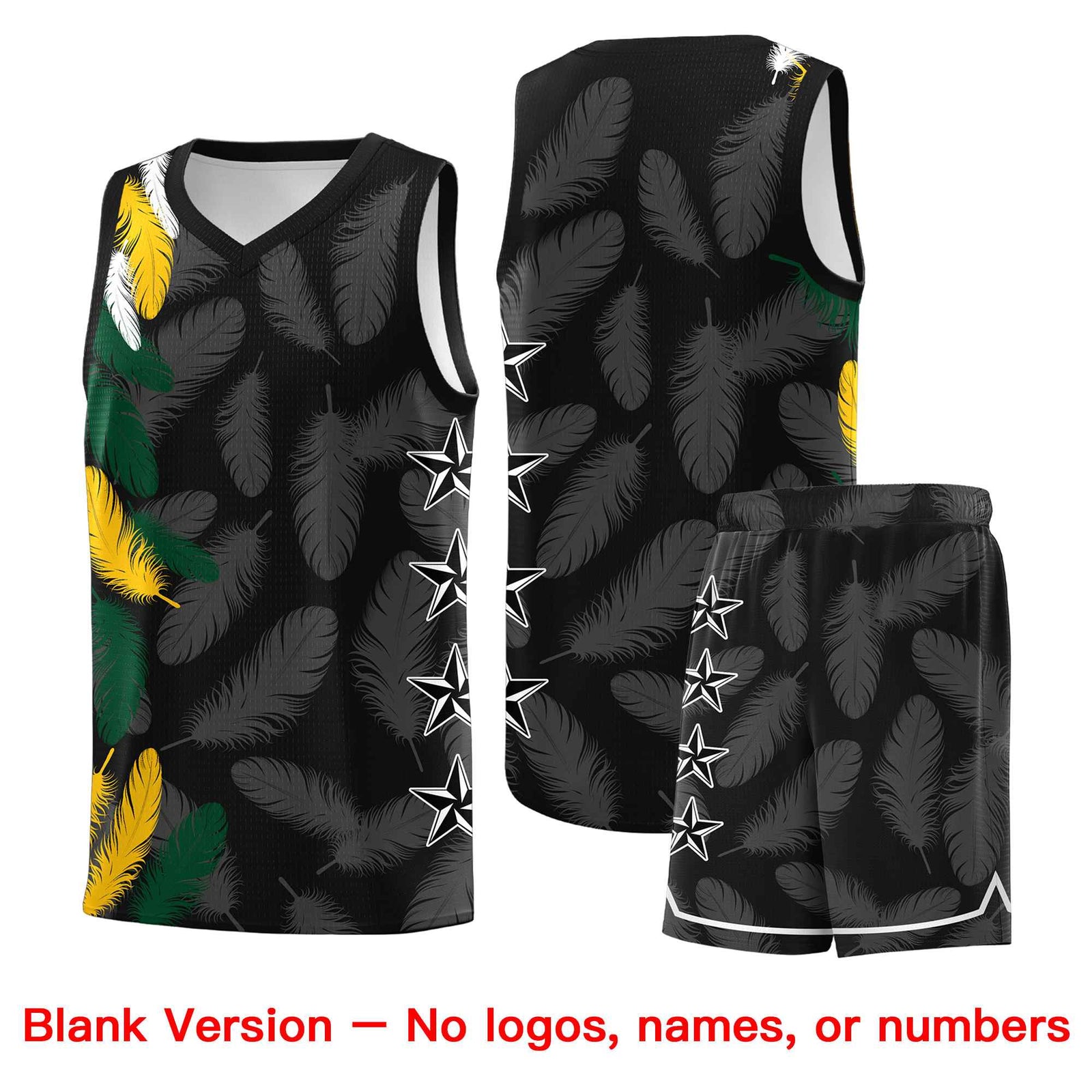 Custom Youth Basketball Jersey Black Gold Feather Series Sports Uniform