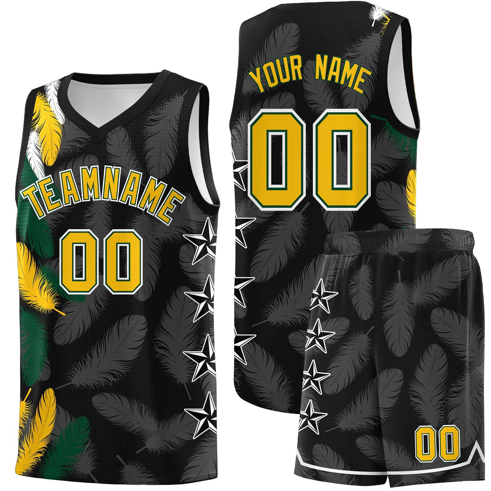 Custom Youth Basketball Jersey Black Gold Feather Series Sports Uniform