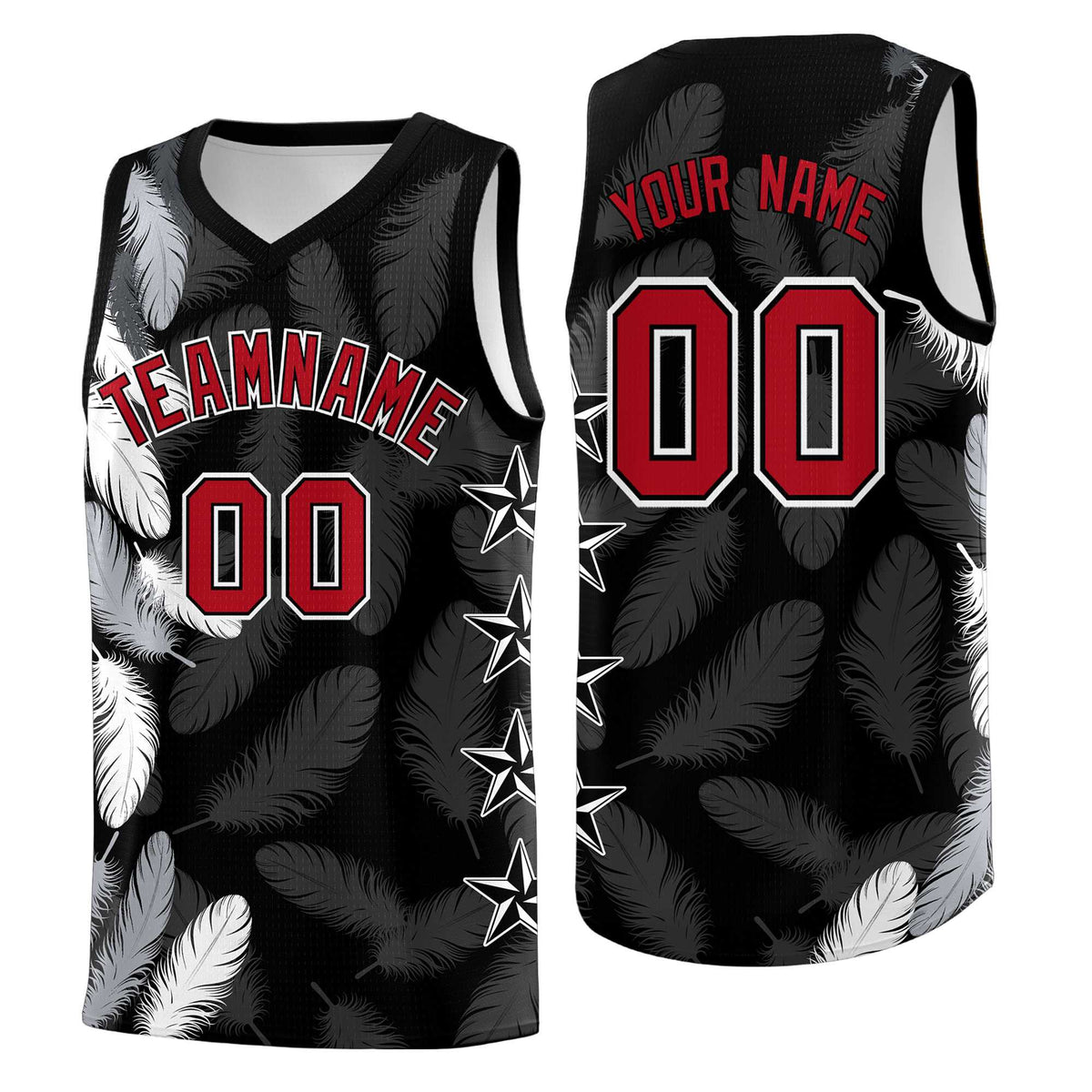 Custom Youth Basketball Jersey Black Red Feather Series Sports Uniform