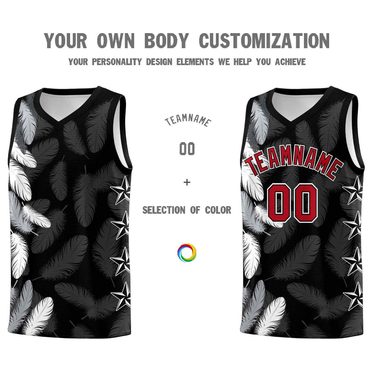 Custom Youth Basketball Jersey Black Red Feather Series Sports Uniform