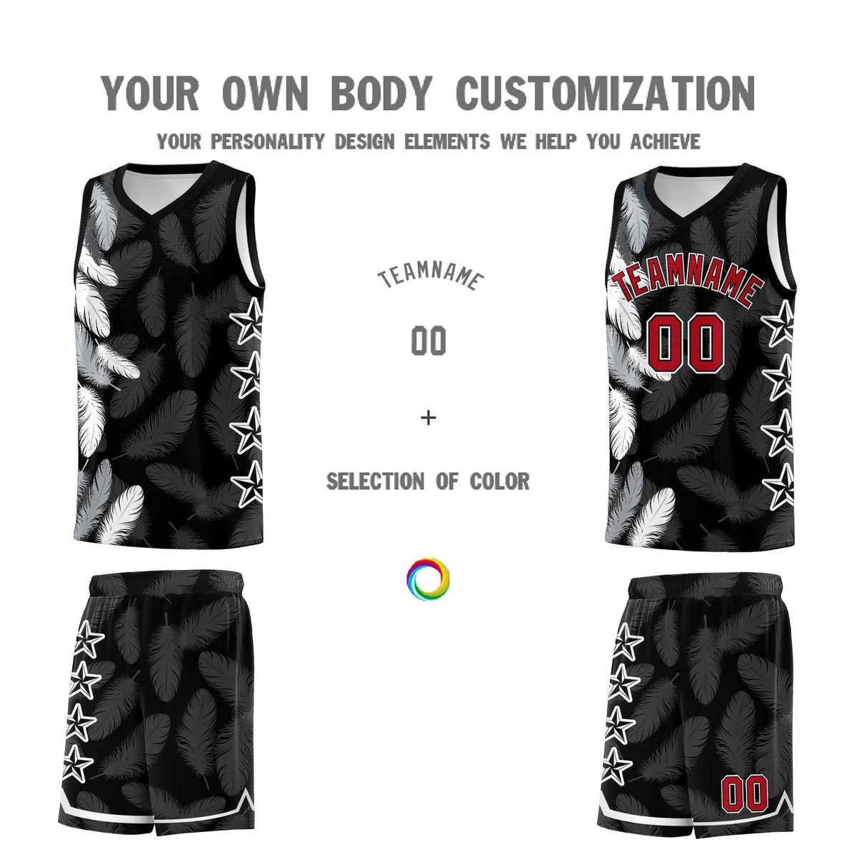 Custom Youth Basketball Jersey Black Red Feather Series Sports Uniform