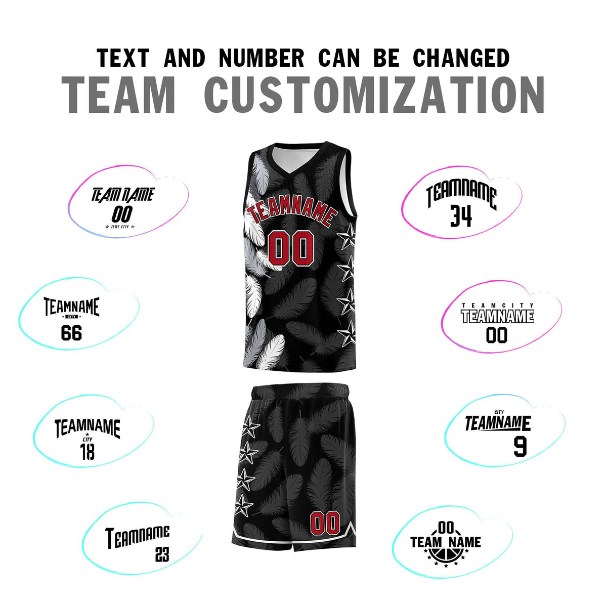 Custom Youth Basketball Jersey Black Red Feather Series Sports Uniform