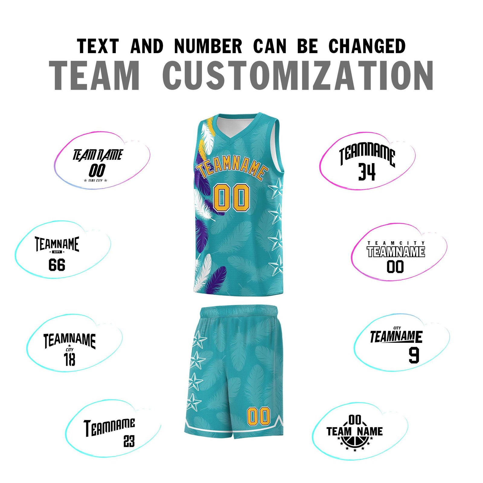 Custom Youth Basketball Jersey Aqua Gold Feather Series Sports Uniform