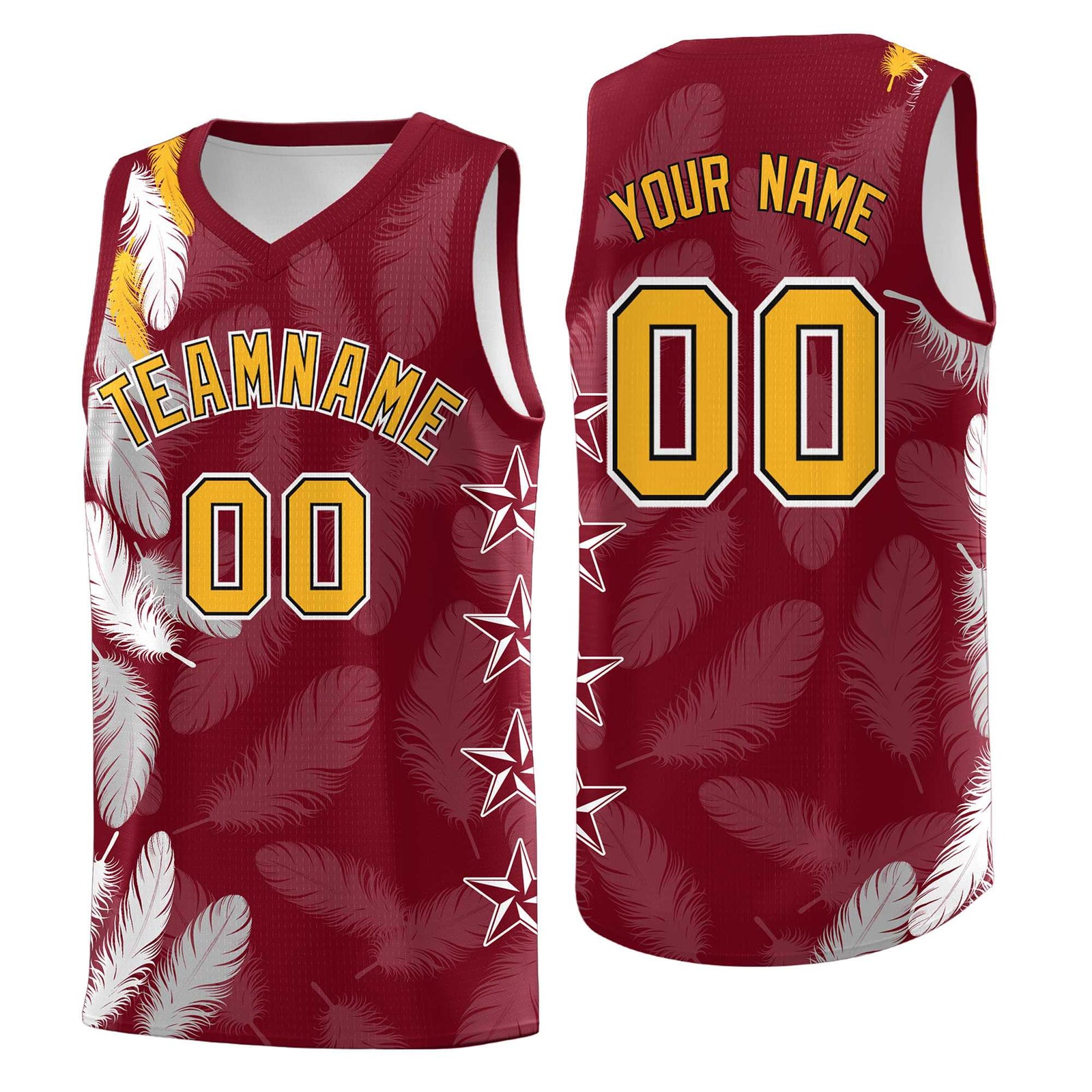 Custom Youth Basketball Jersey Crimson Gold Feather Series Sports Uniform