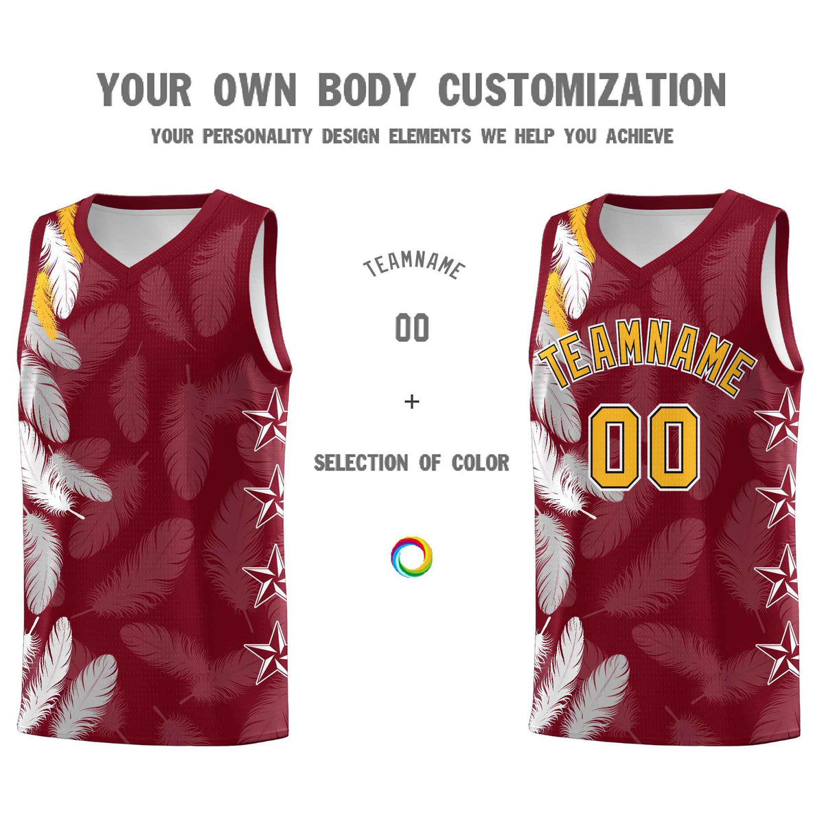 Custom Youth Basketball Jersey Crimson Gold Feather Series Sports Uniform