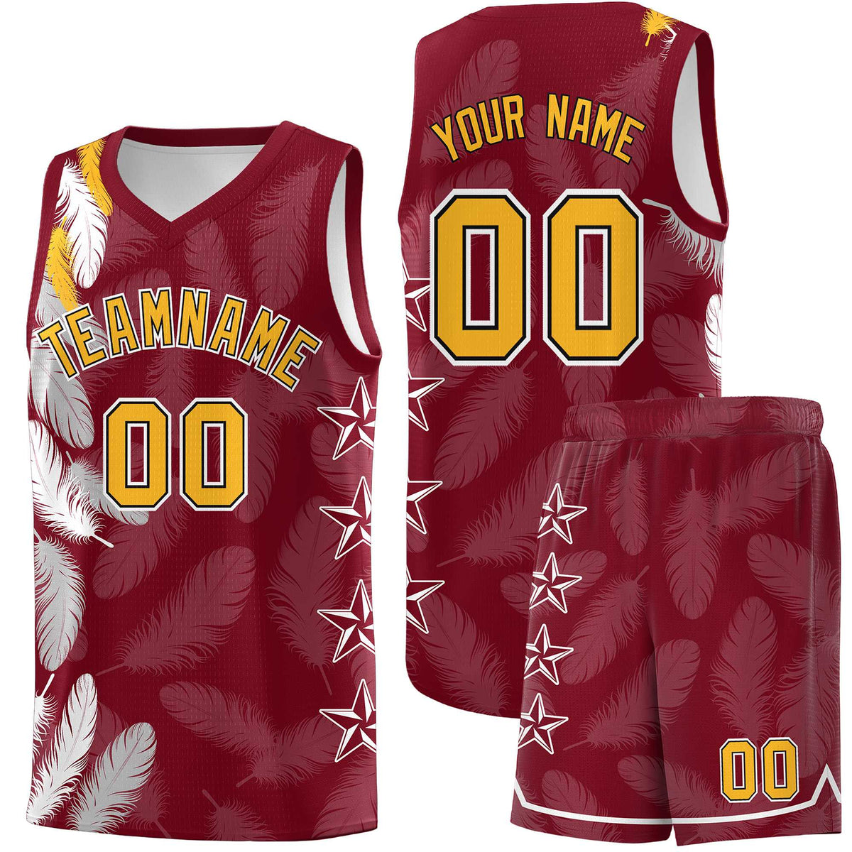 Custom Youth Basketball Jersey Crimson Gold Feather Series Sports Uniform