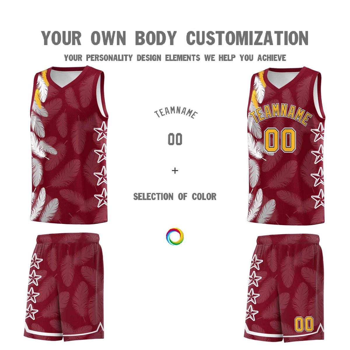Custom Youth Basketball Jersey Crimson Gold Feather Series Sports Uniform
