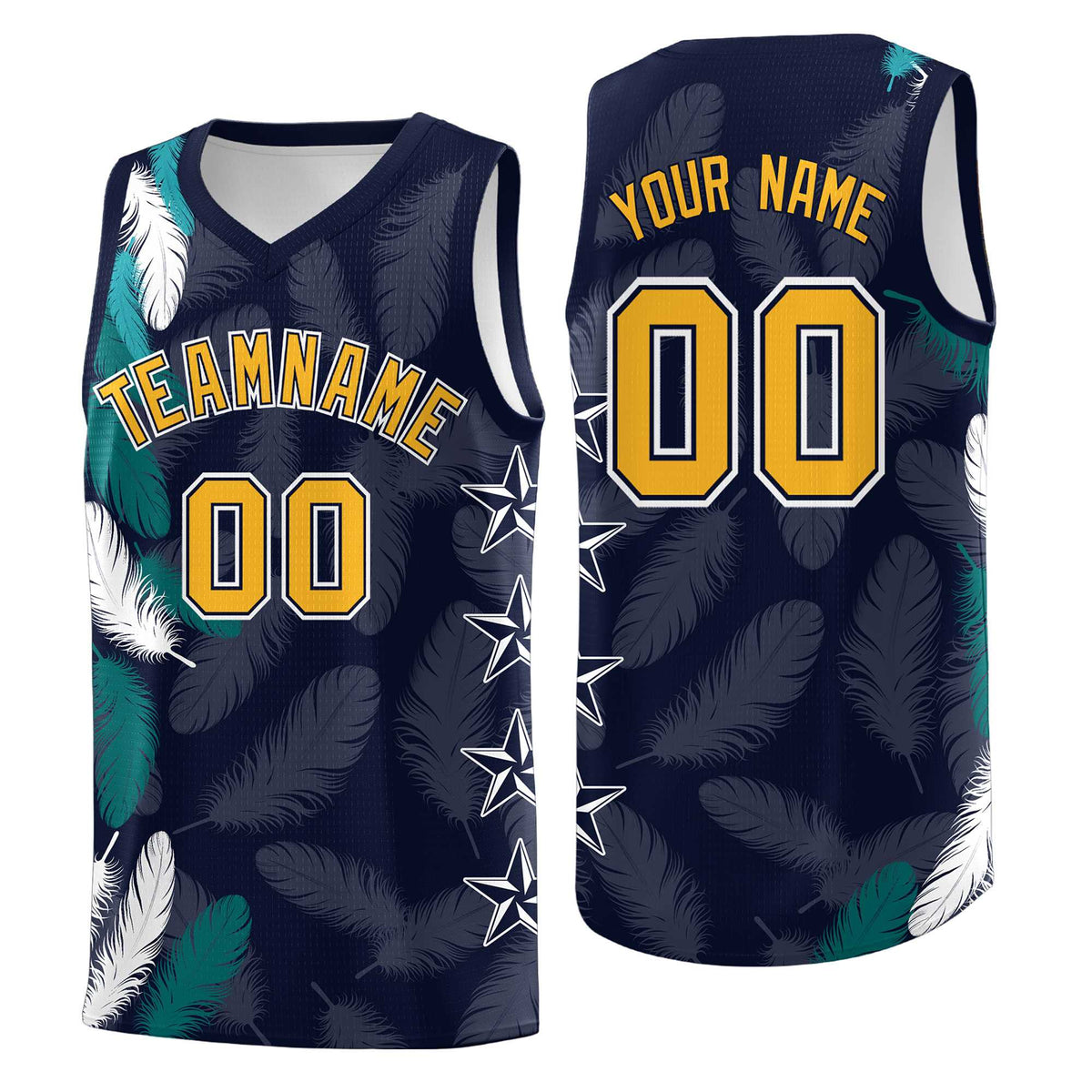Custom Youth Basketball Jersey Navy Gold Feather Series Sports Uniform