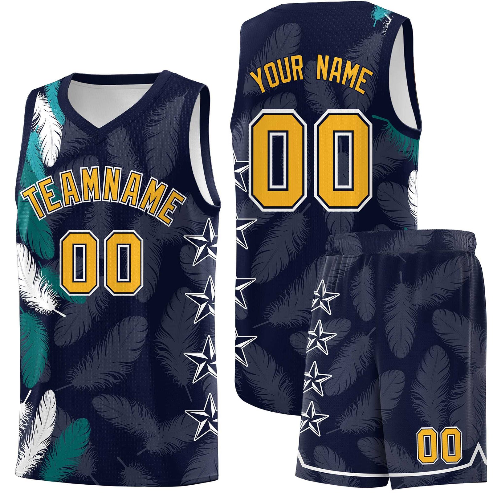 Custom Youth Basketball Jersey Navy Gold Feather Series Sports Uniform