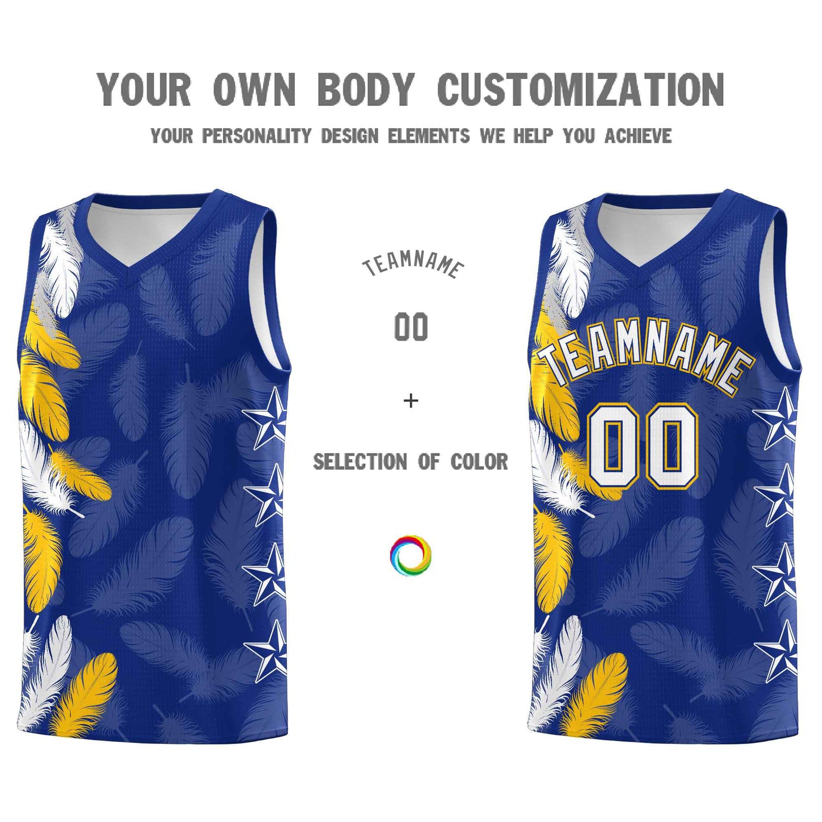 Custom Youth Basketball Jersey Royal White Feather Series Sports Uniform