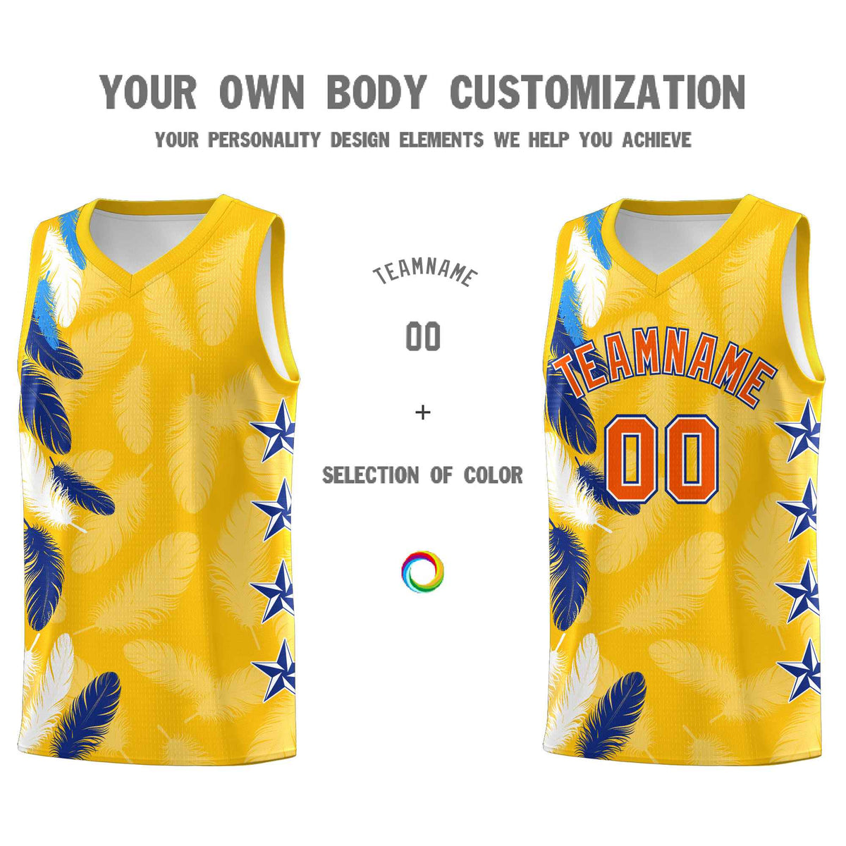 Custom Youth Basketball Jersey Gold Orange Feather Series Sports Uniform