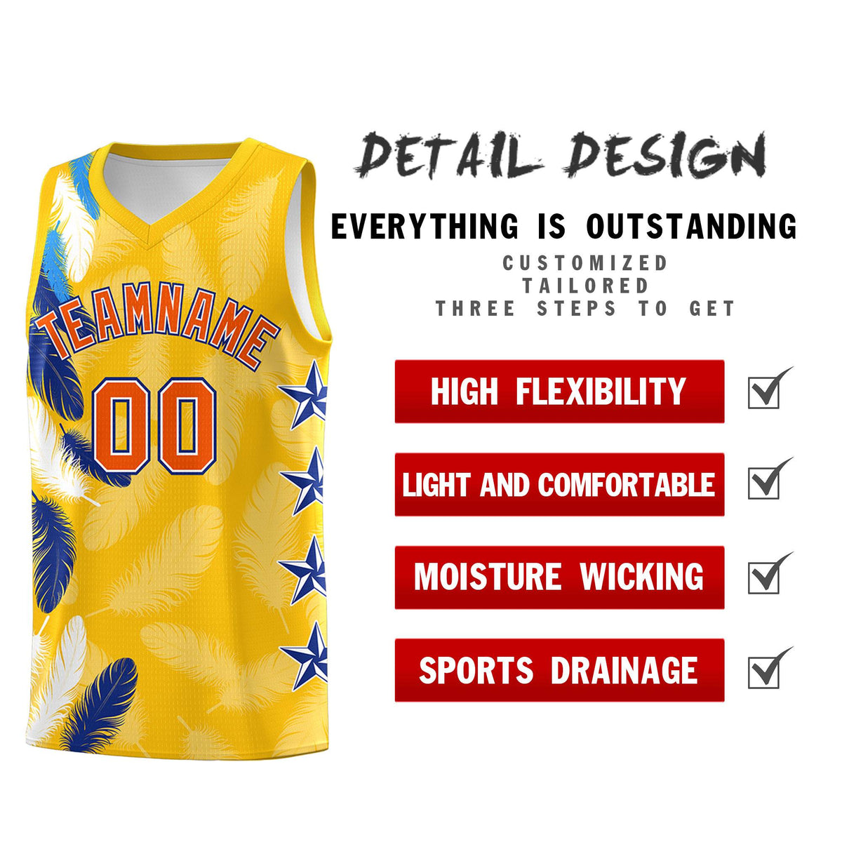 Custom Youth Basketball Jersey Gold Orange Feather Series Sports Uniform