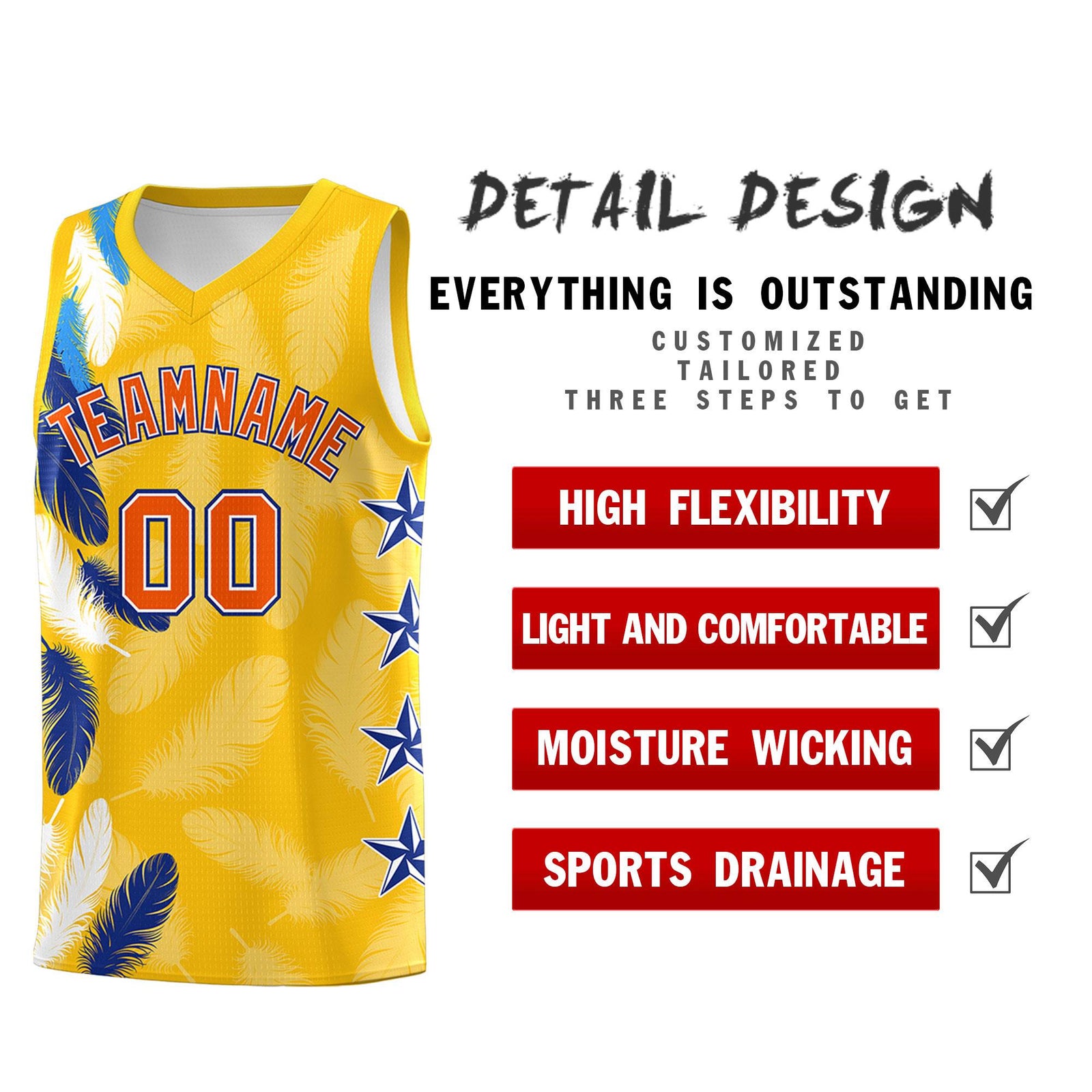 Custom Youth Basketball Jersey Gold Orange Feather Series Sports Uniform
