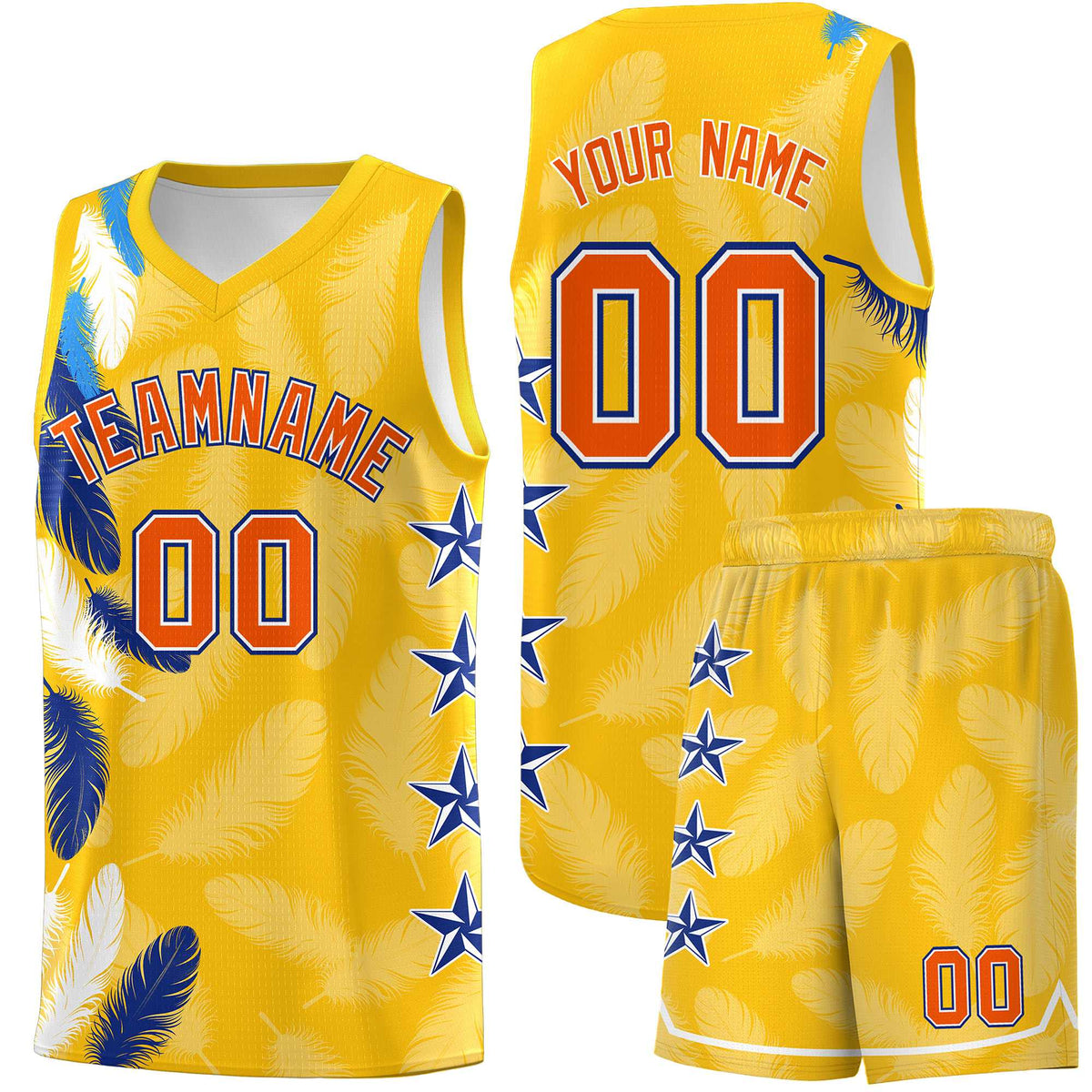 Custom Youth Basketball Jersey Gold Orange Feather Series Sports Uniform