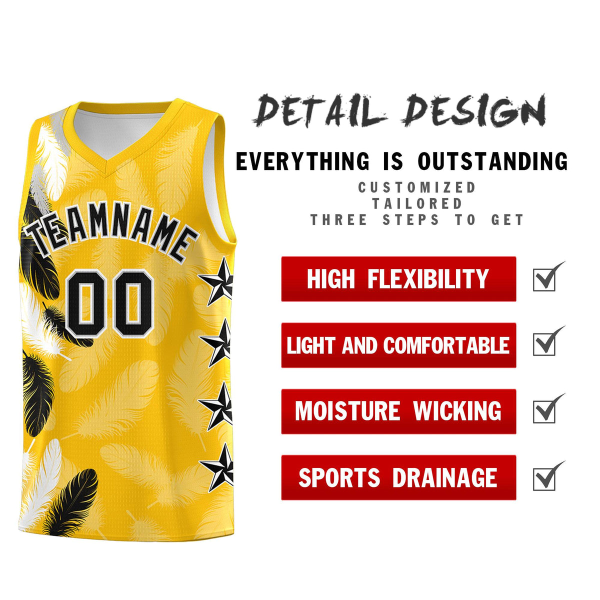 Custom Youth Basketball Jersey Gold Black Feather Series Sports Uniform