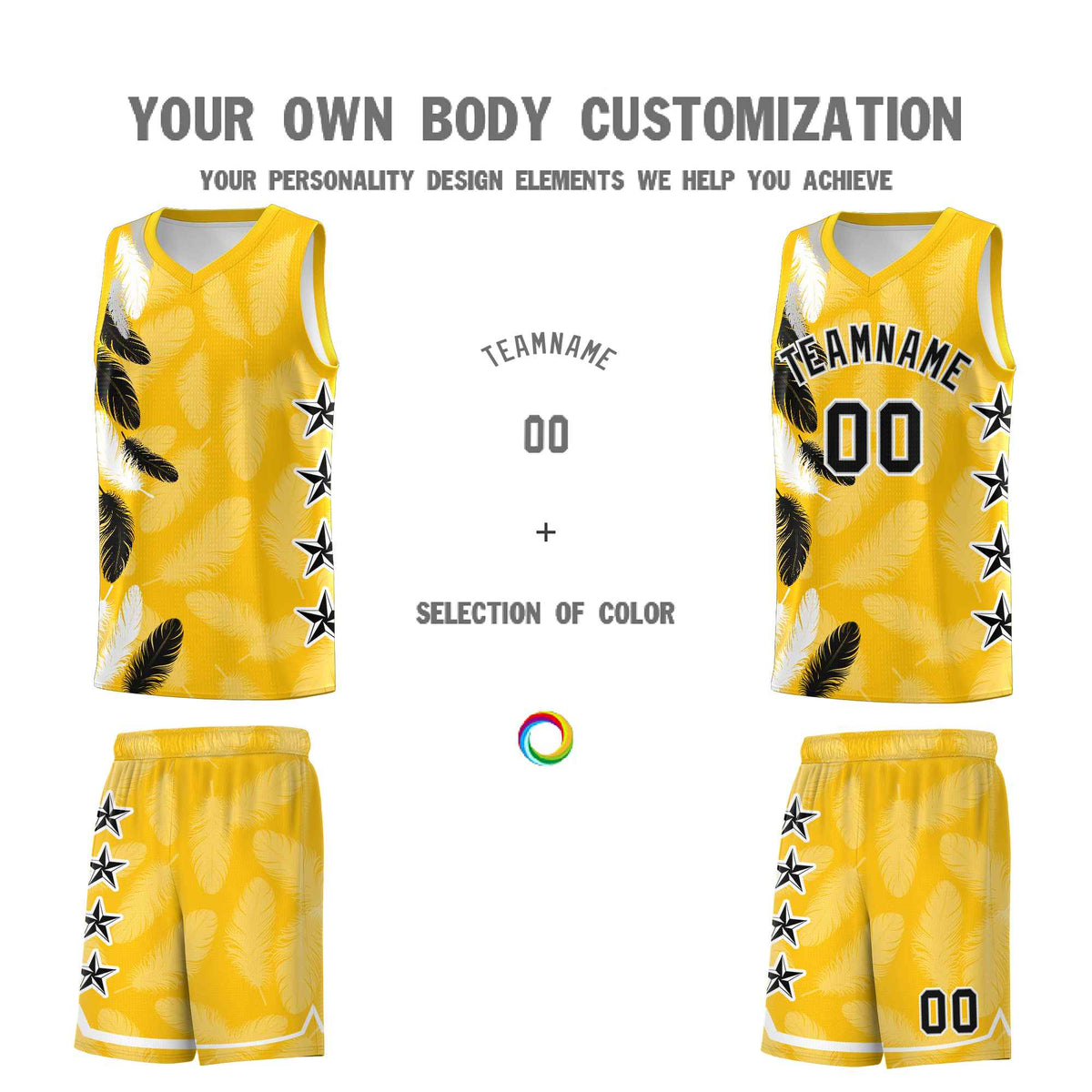 Custom Youth Basketball Jersey Gold Black Feather Series Sports Uniform