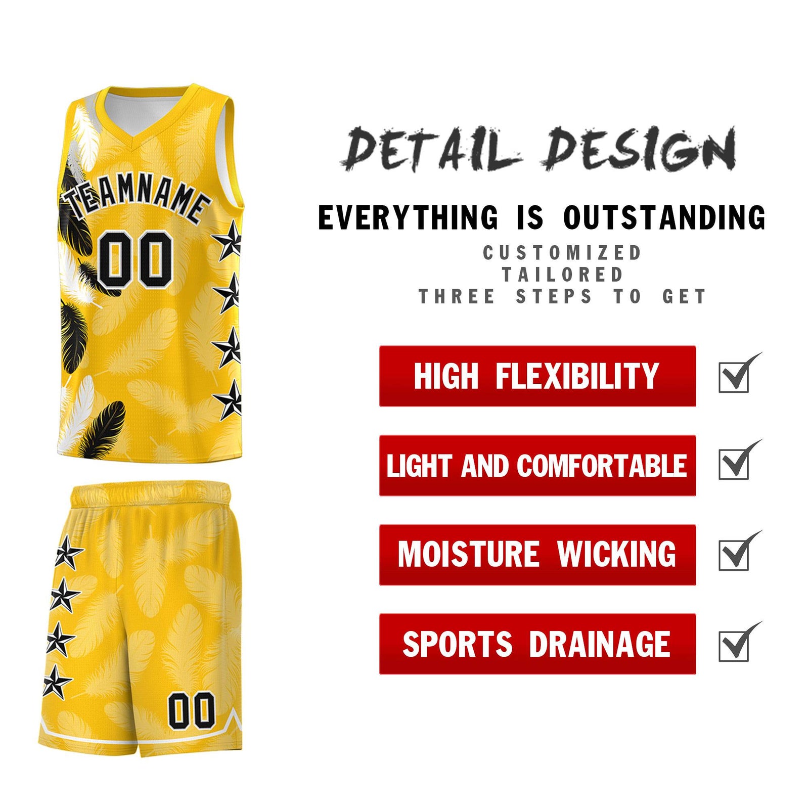 Custom Youth Basketball Jersey Gold Black Feather Series Sports Uniform