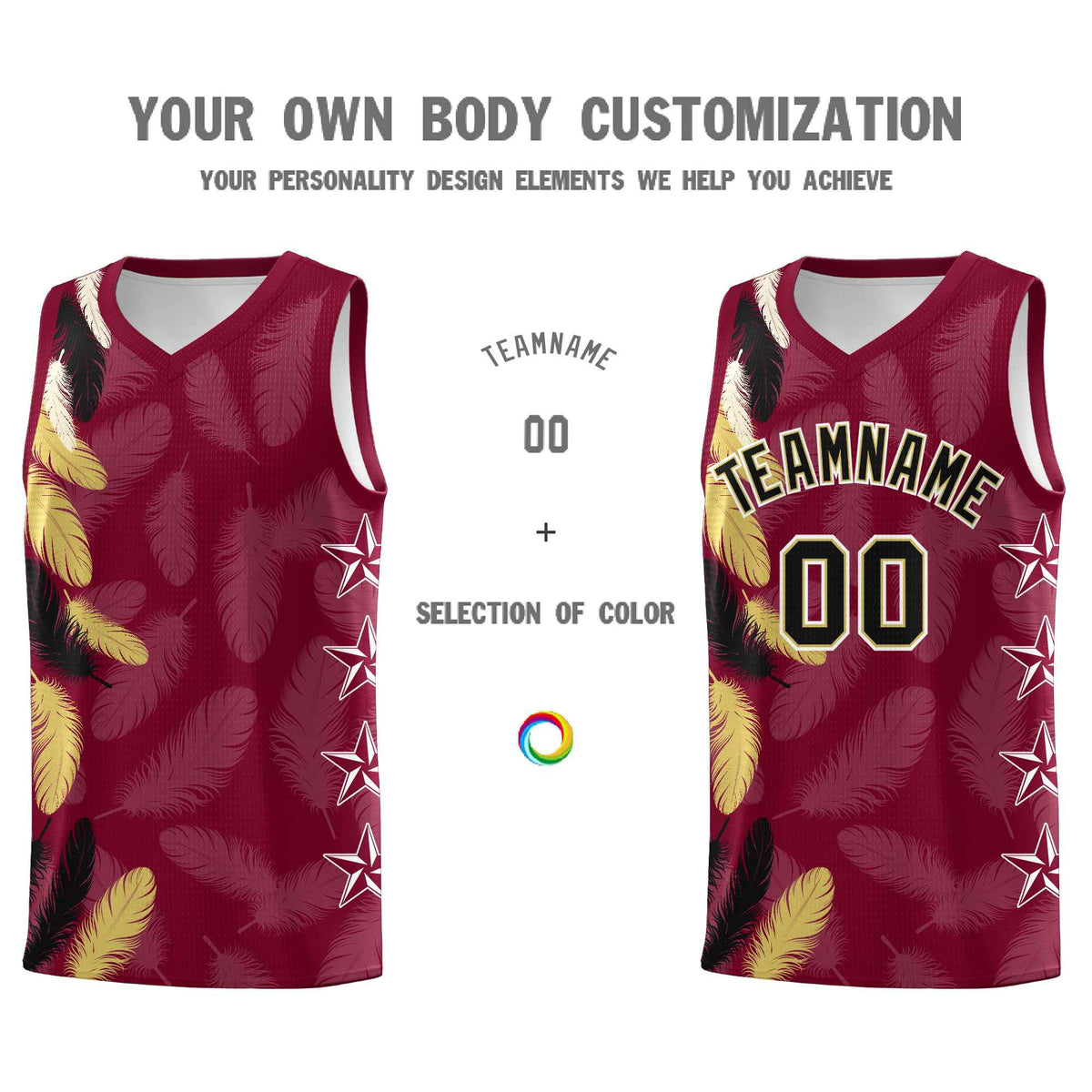 Custom Youth Basketball Jersey Crimson Black Feather Series Sports Uniform